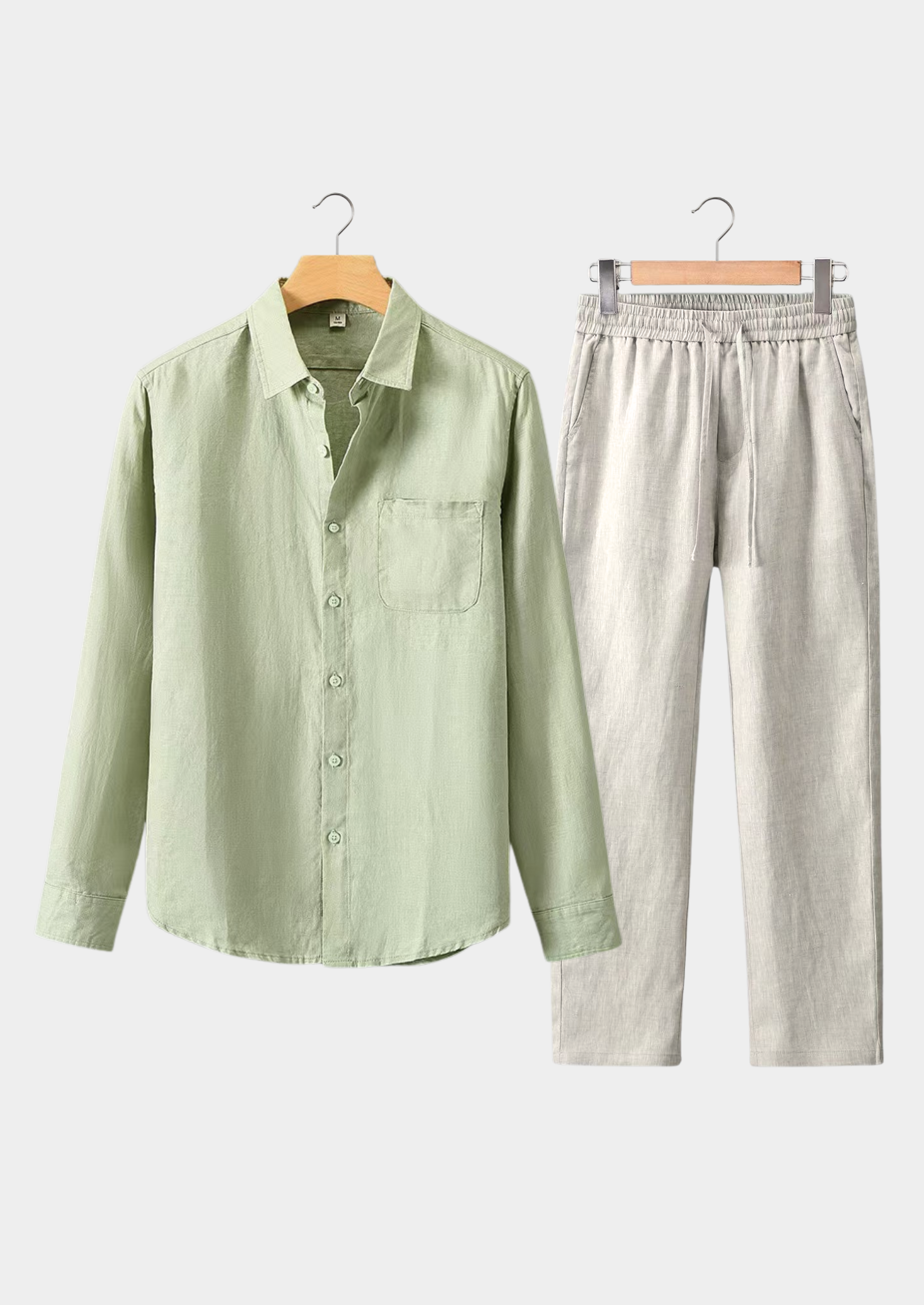 Linen Longsleeve Summer Set - Mint Green/Beige