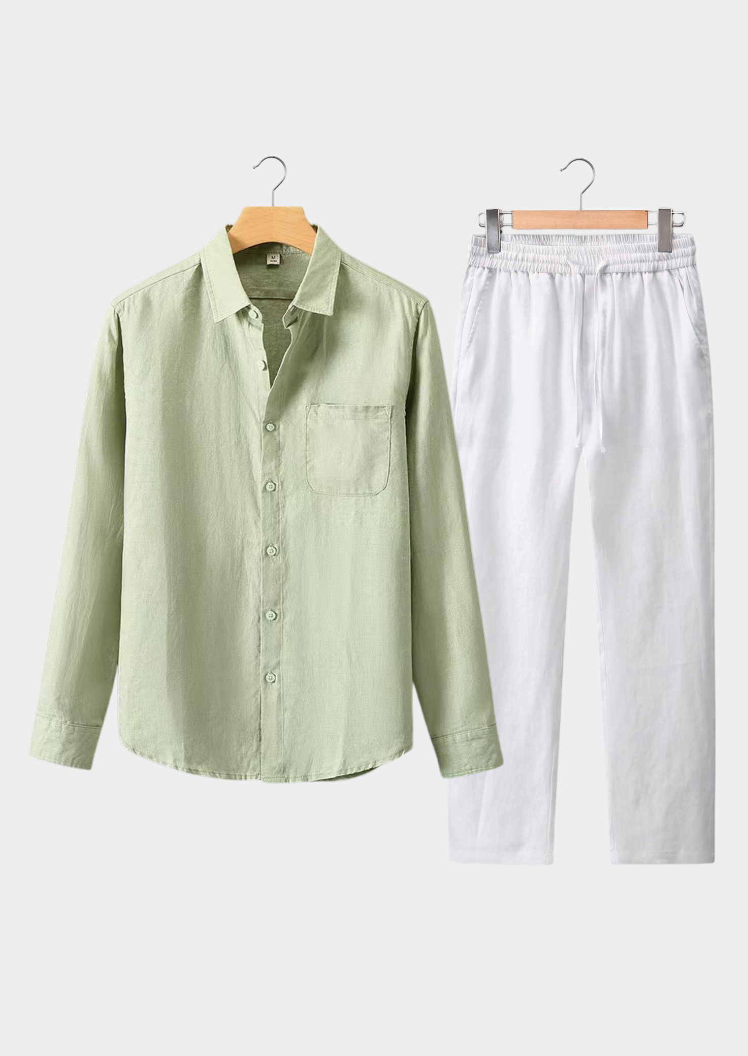 Linen Longsleeve Summer Set - Mint Green/White