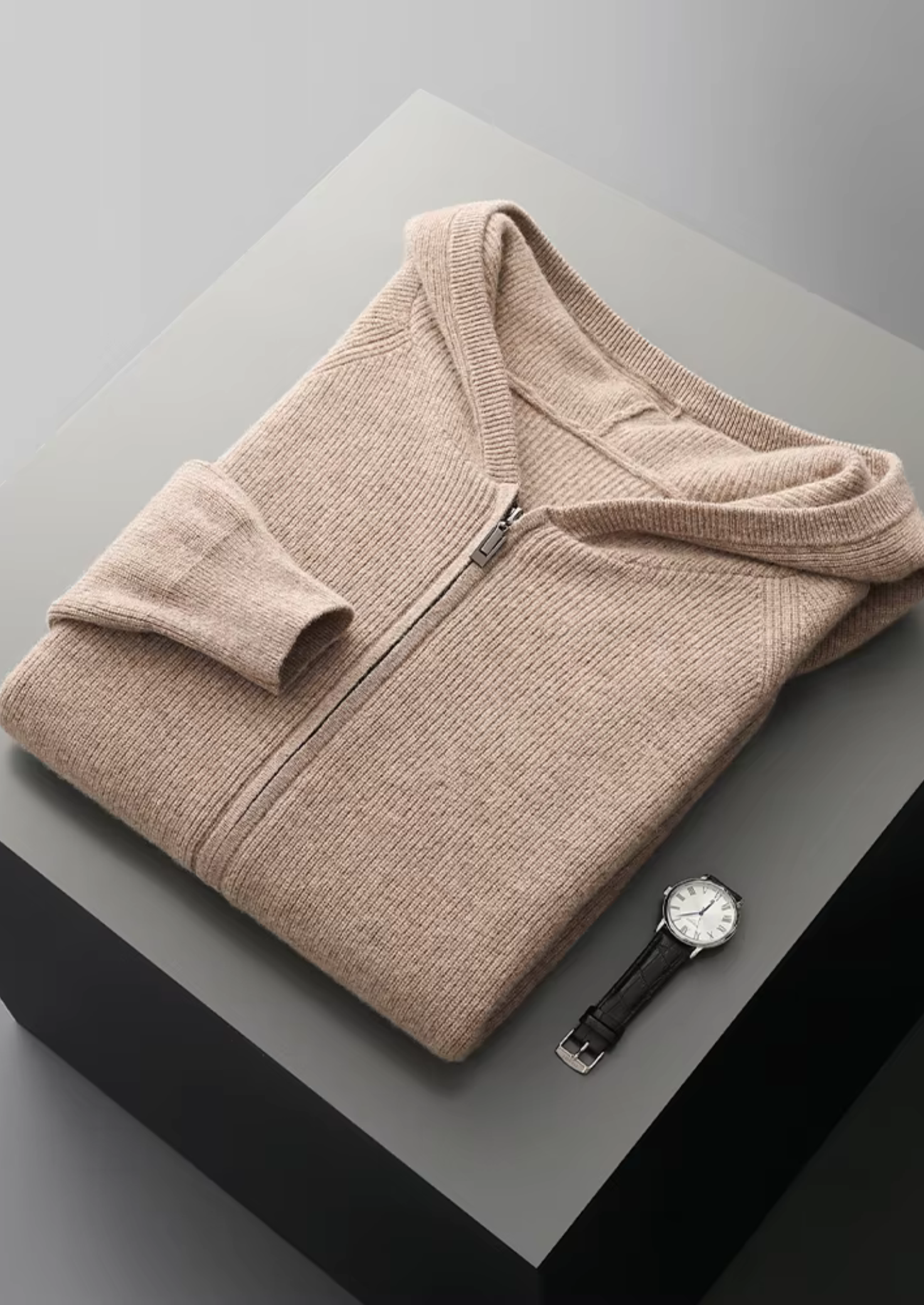 Pure Merino Wool Ribbed Zip Hoodie