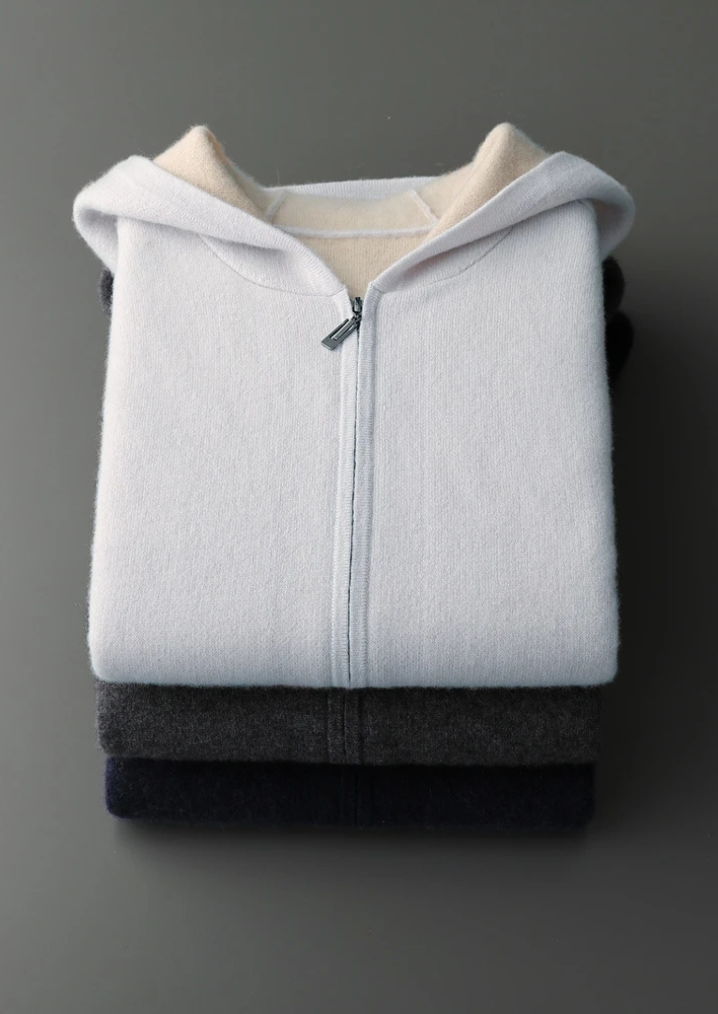 Cashmere Two-Tone Zipper Hoodie