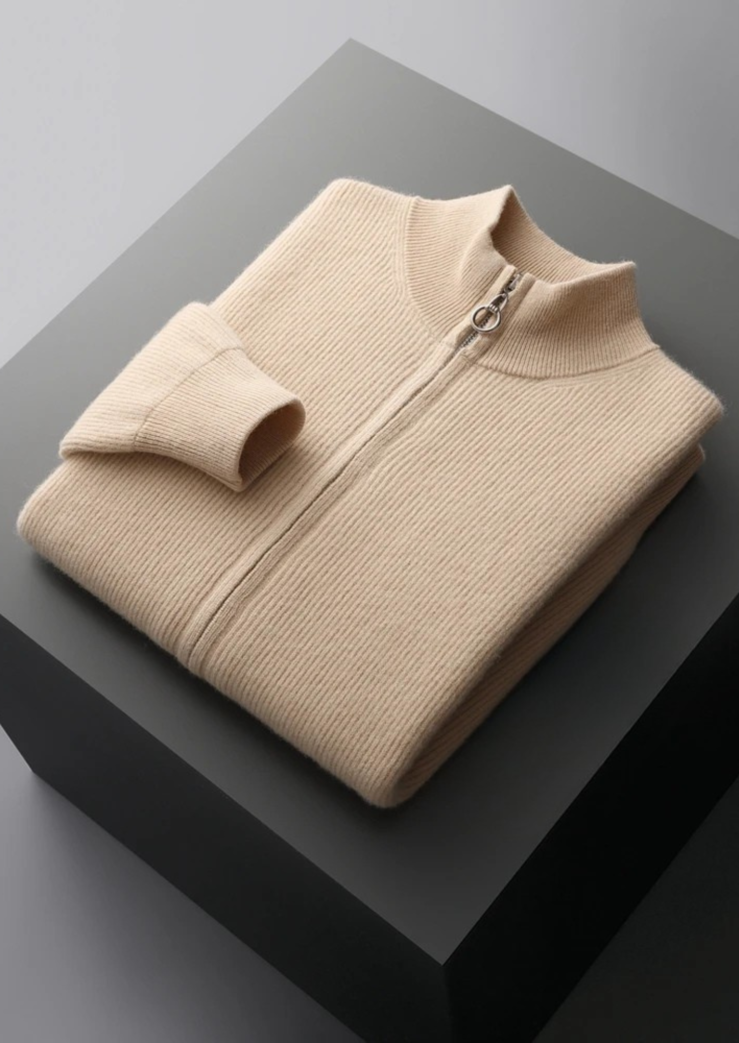 Pure Merino Wool Ribbed Zip Cardigan