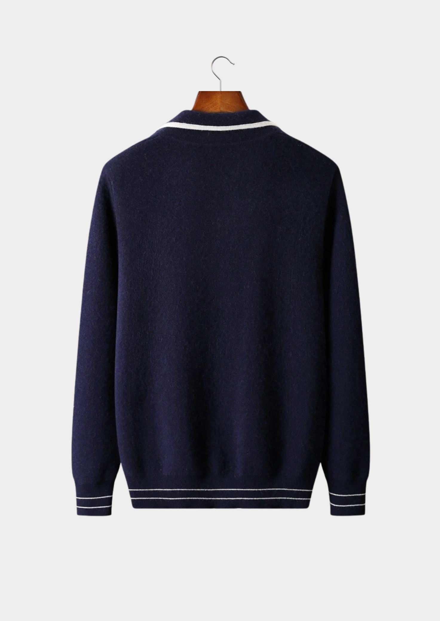 Pure Merino Wool Two-Tone Polo Cardigan