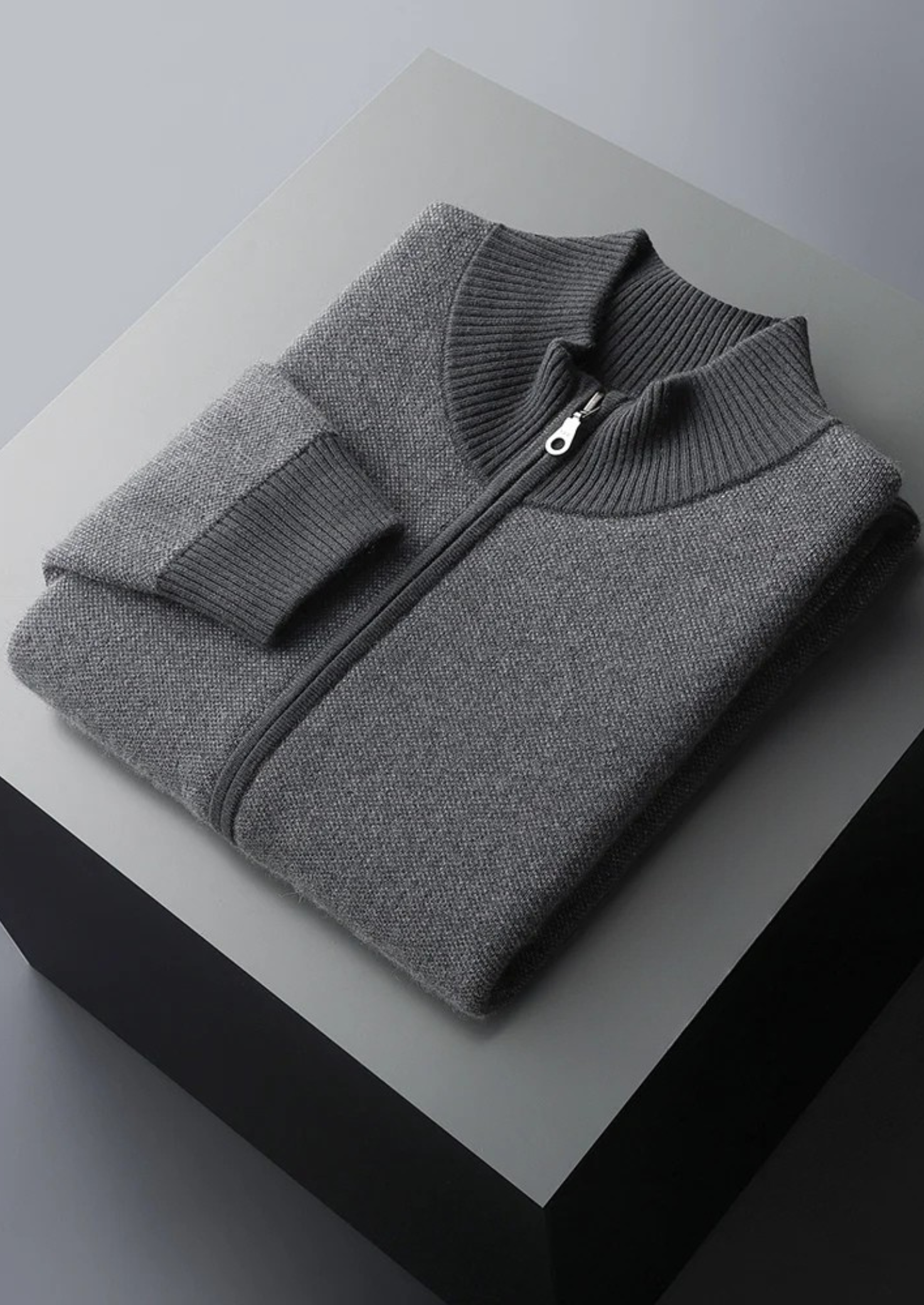 Cashmere Jacquard Zip Cardigan
