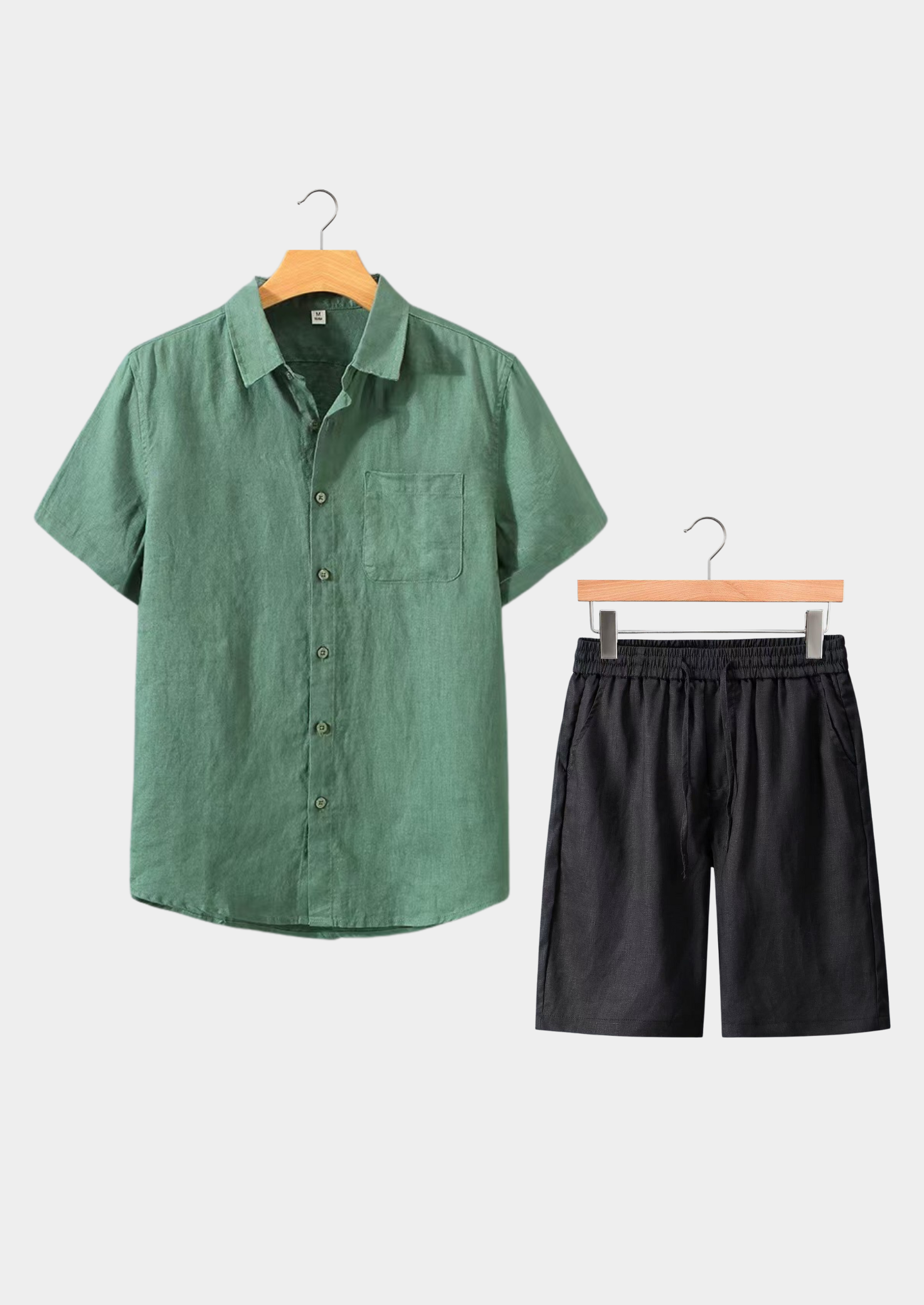 Linen Shortsleeve Summer Set - Green/Black