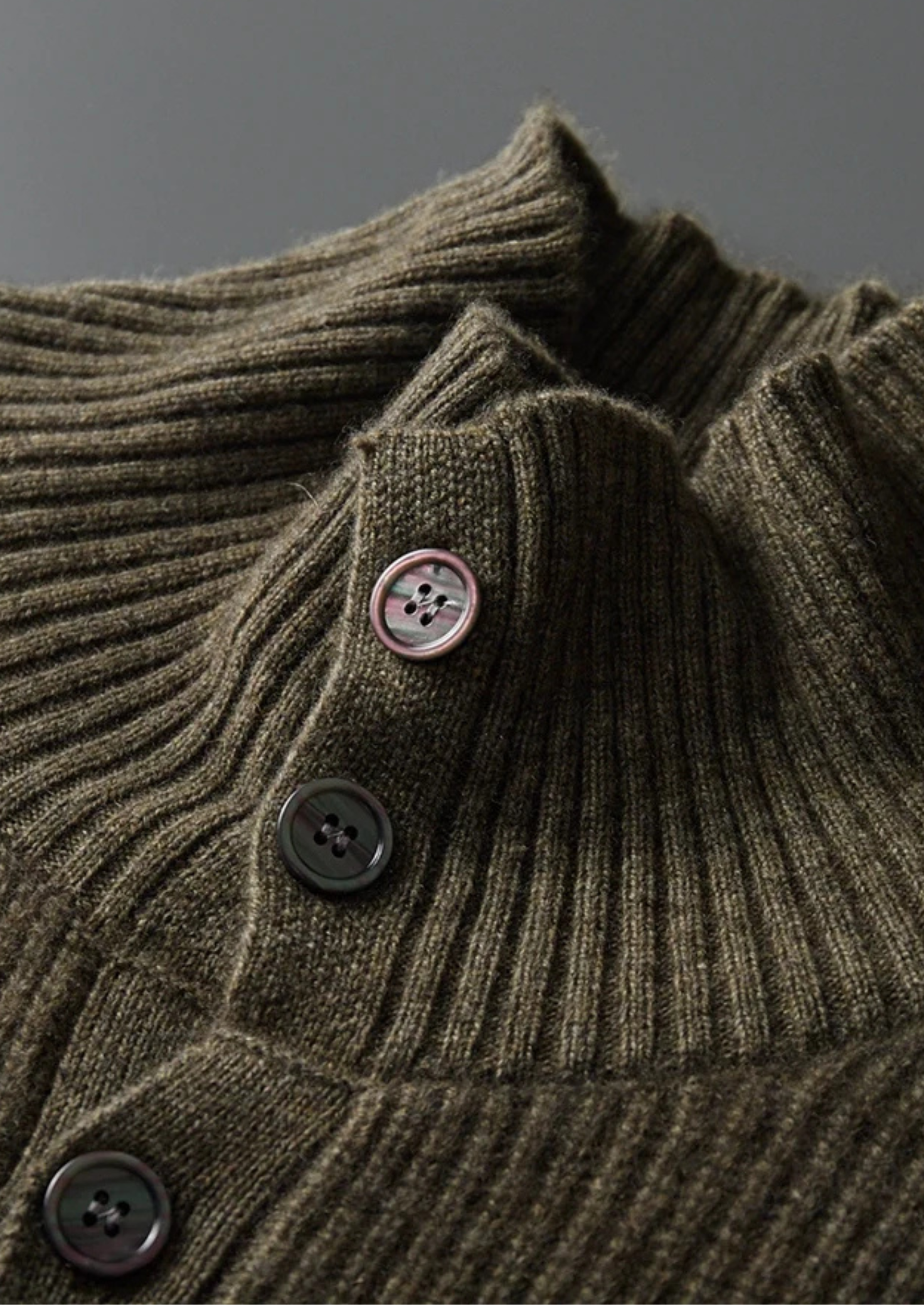 Cashmere Ribbed High Collar Cardigan