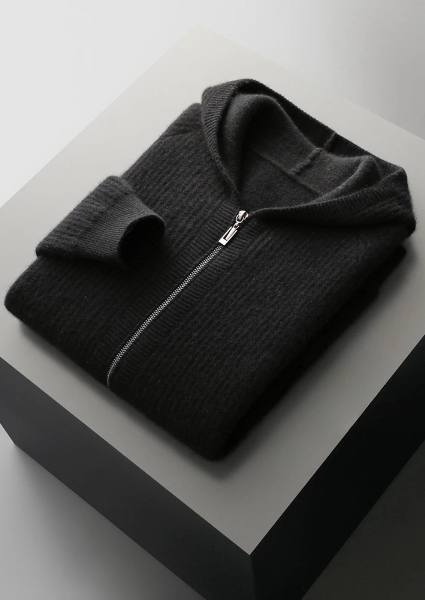 Pure Merino Wool Ribbed Zipper Hoodie