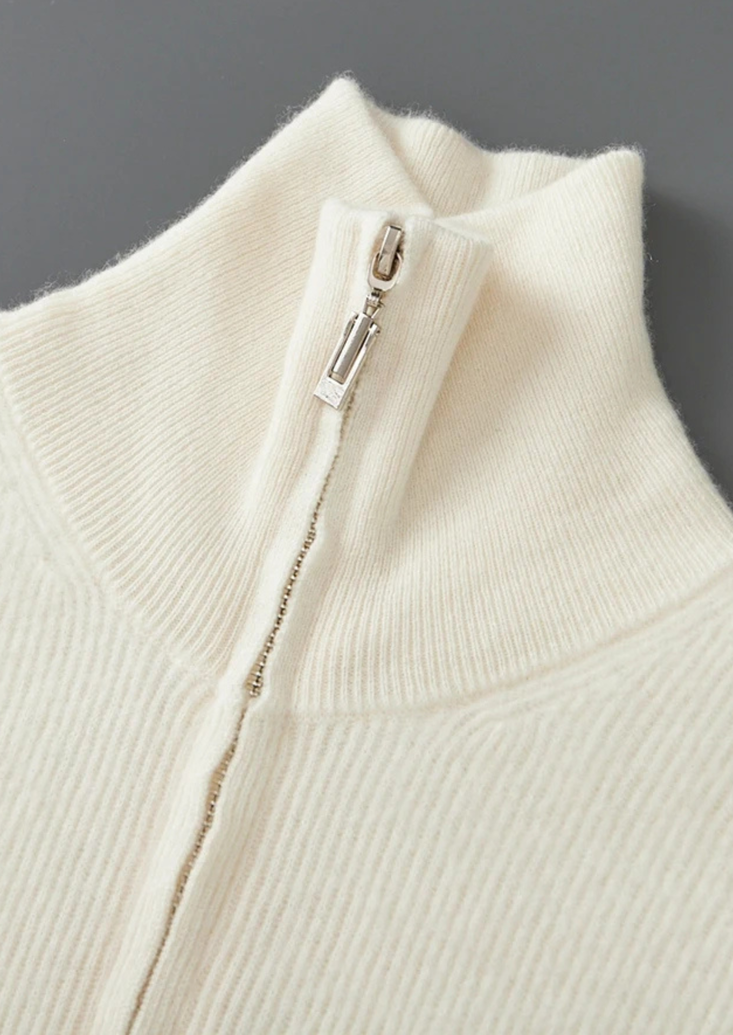 Pure Merino Wool Ribbed Zipper Cardigan