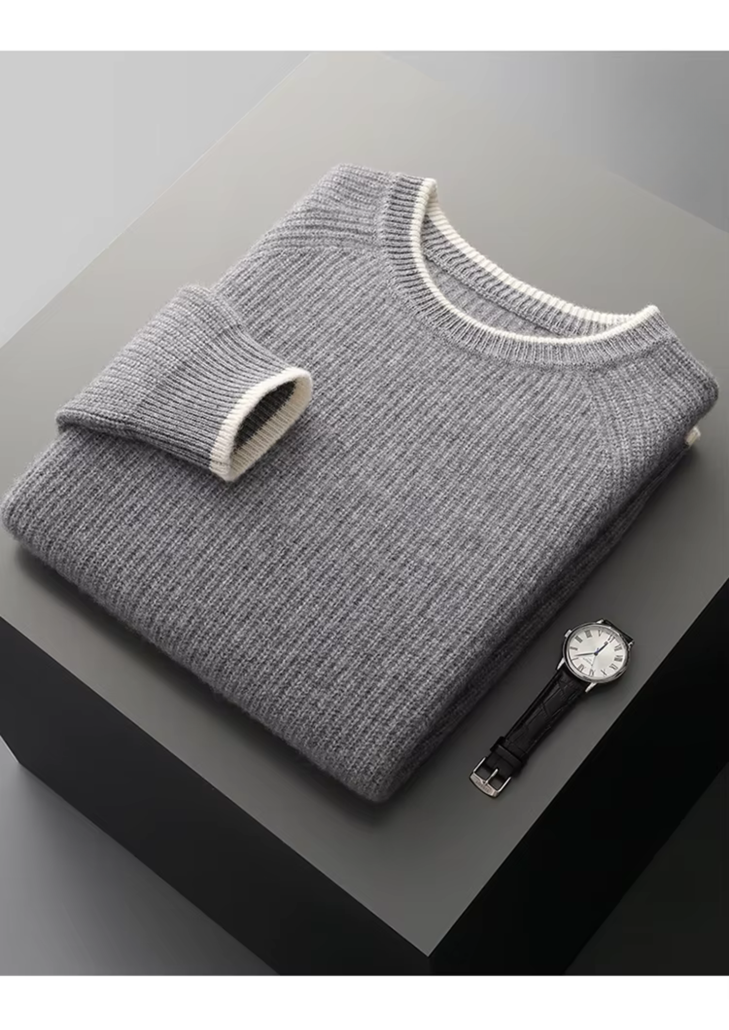 Pure Merino Wool Two Tone Crewneck