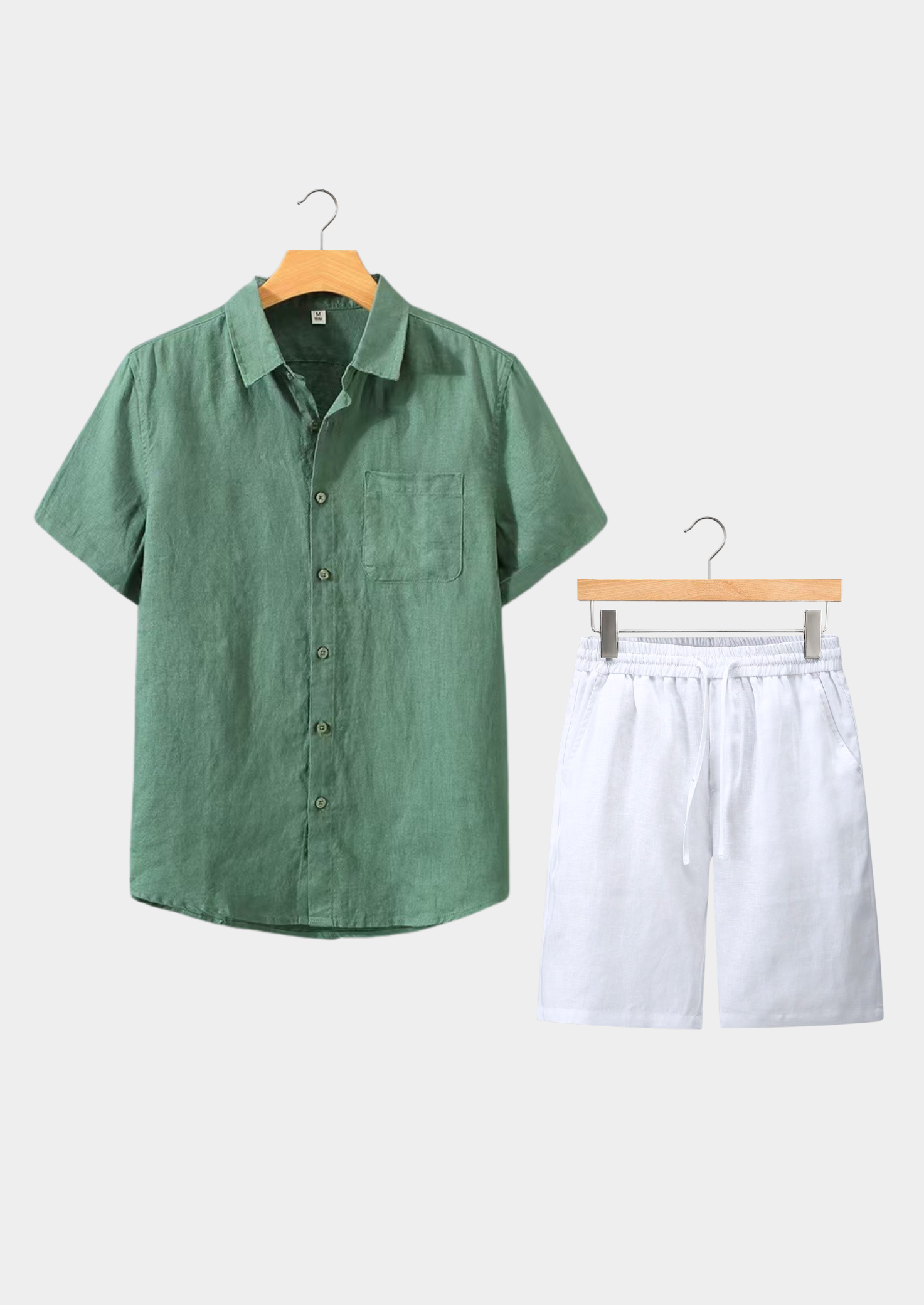 Linen Shortsleeve Summer Set - Green/White