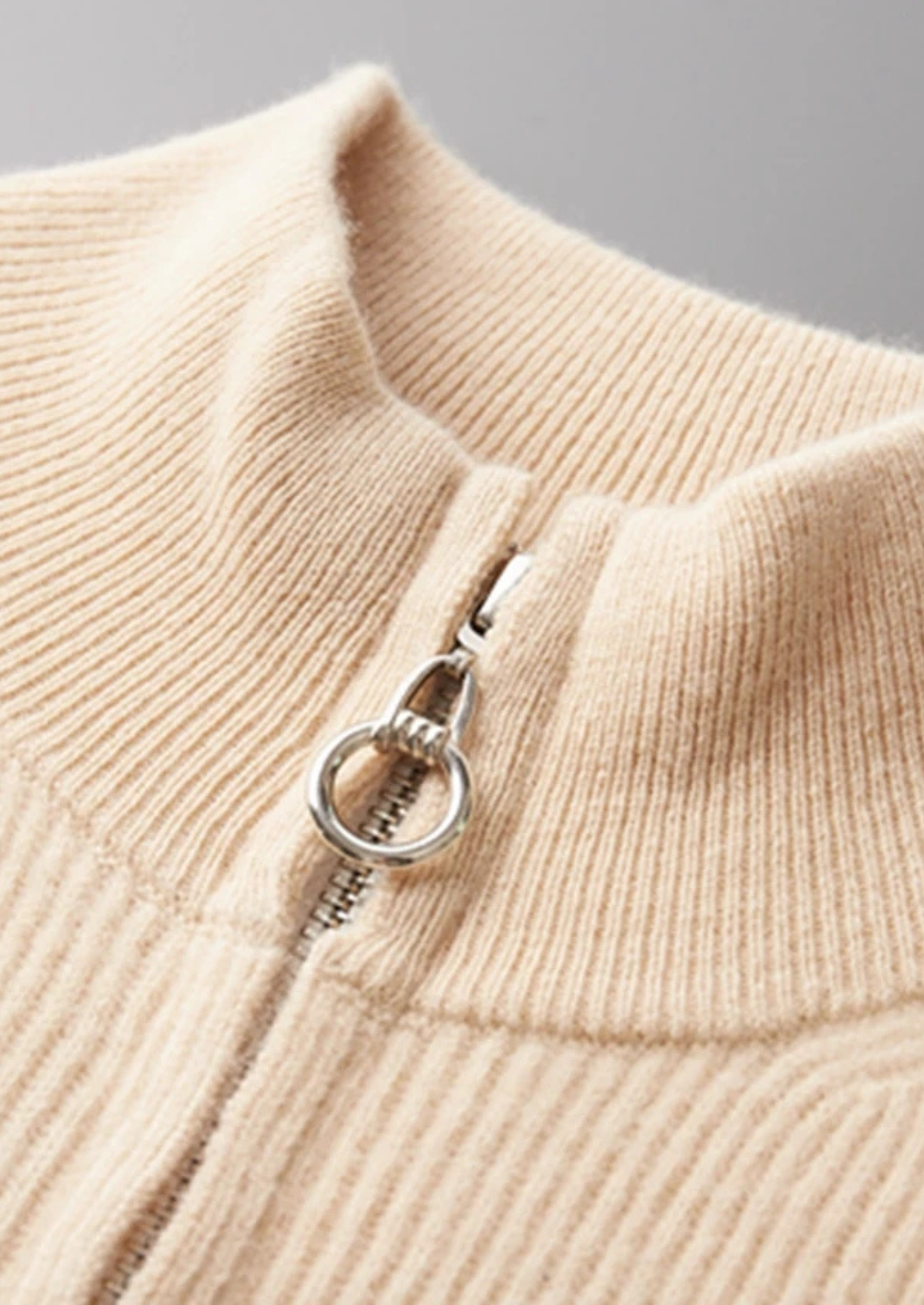 Pure Merino Wool Ribbed Zip Cardigan
