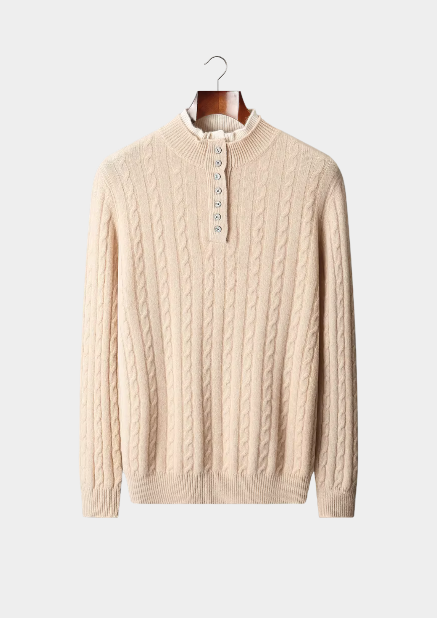 Pure Merino Wool Cable Knit Henley Sweater