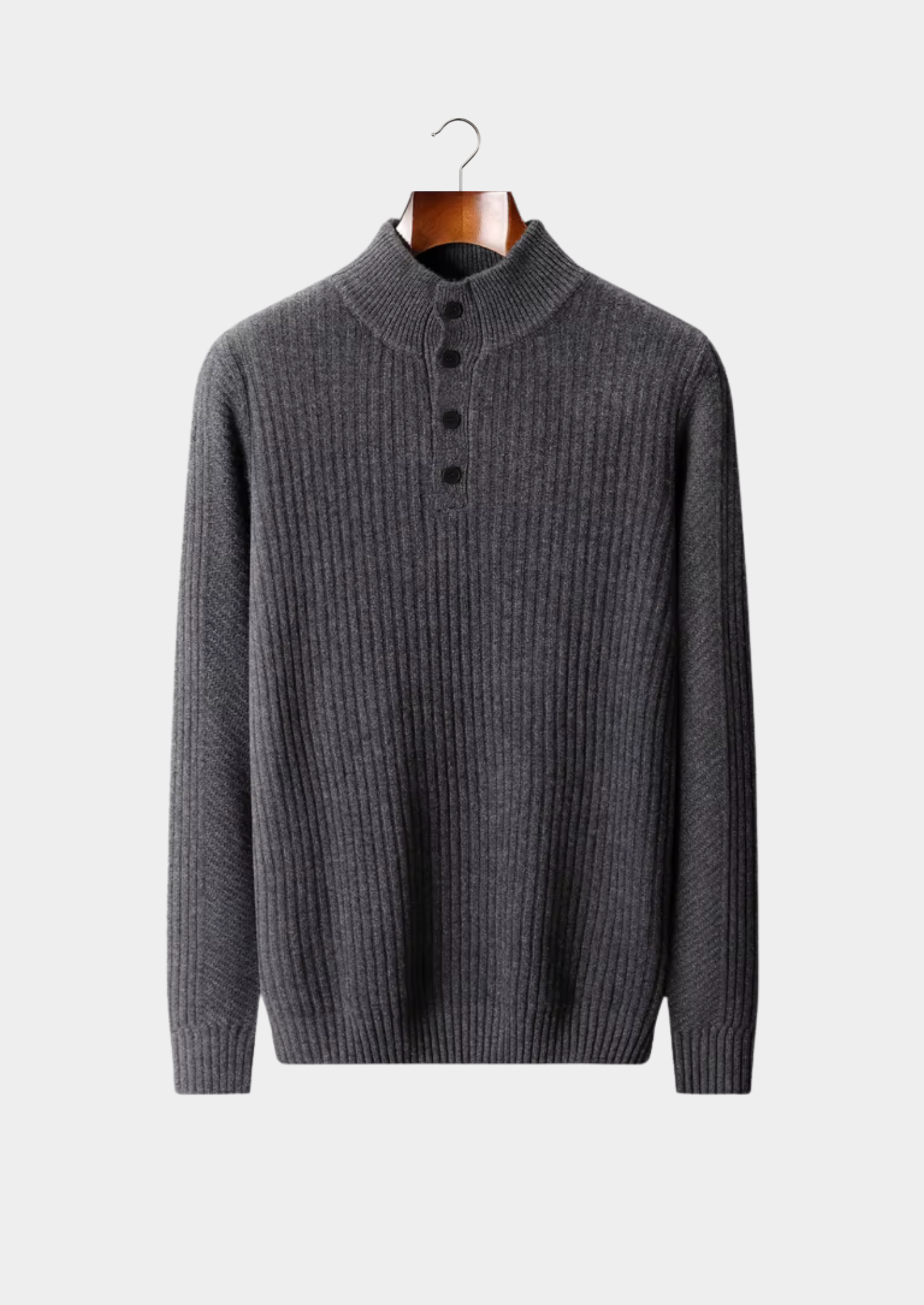 Pure Merino Wool Ribbed Henley Sweater