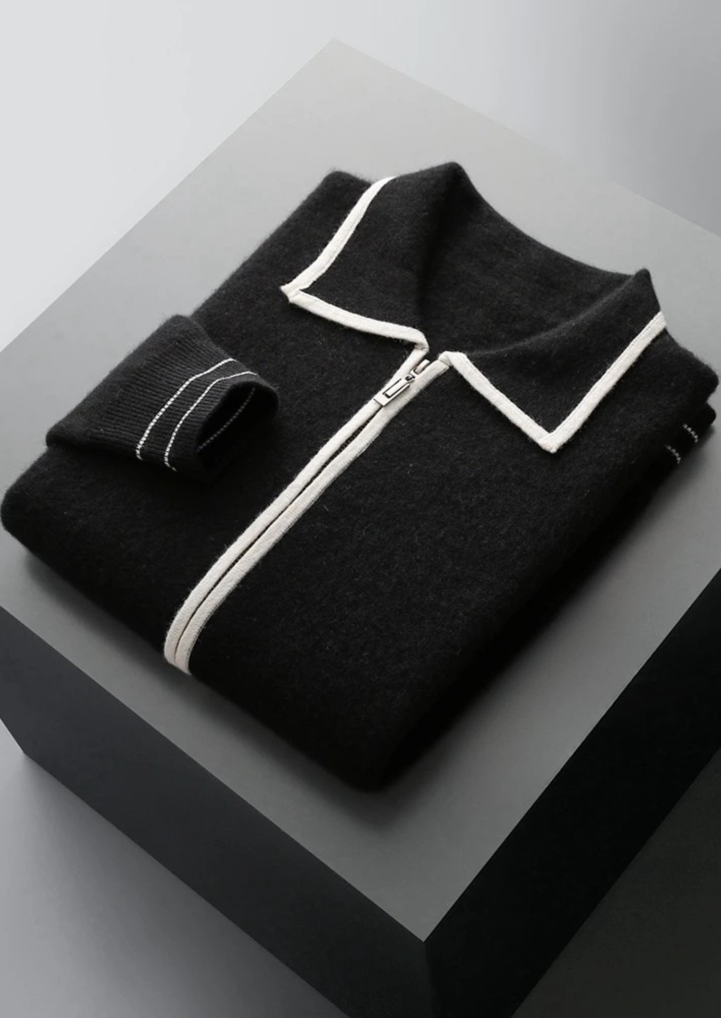 Pure Merino Wool Two-Tone Polo Cardigan