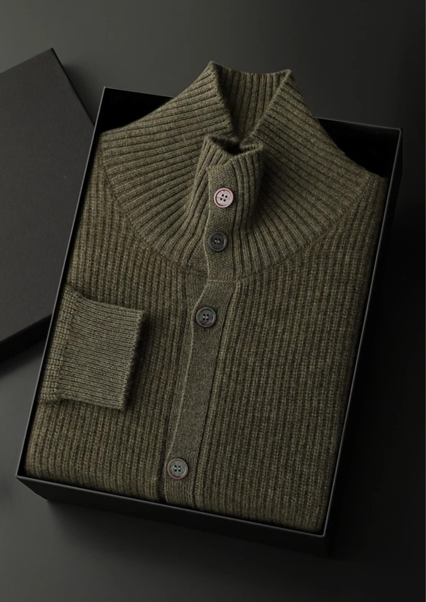 Cashmere Ribbed High Collar Cardigan