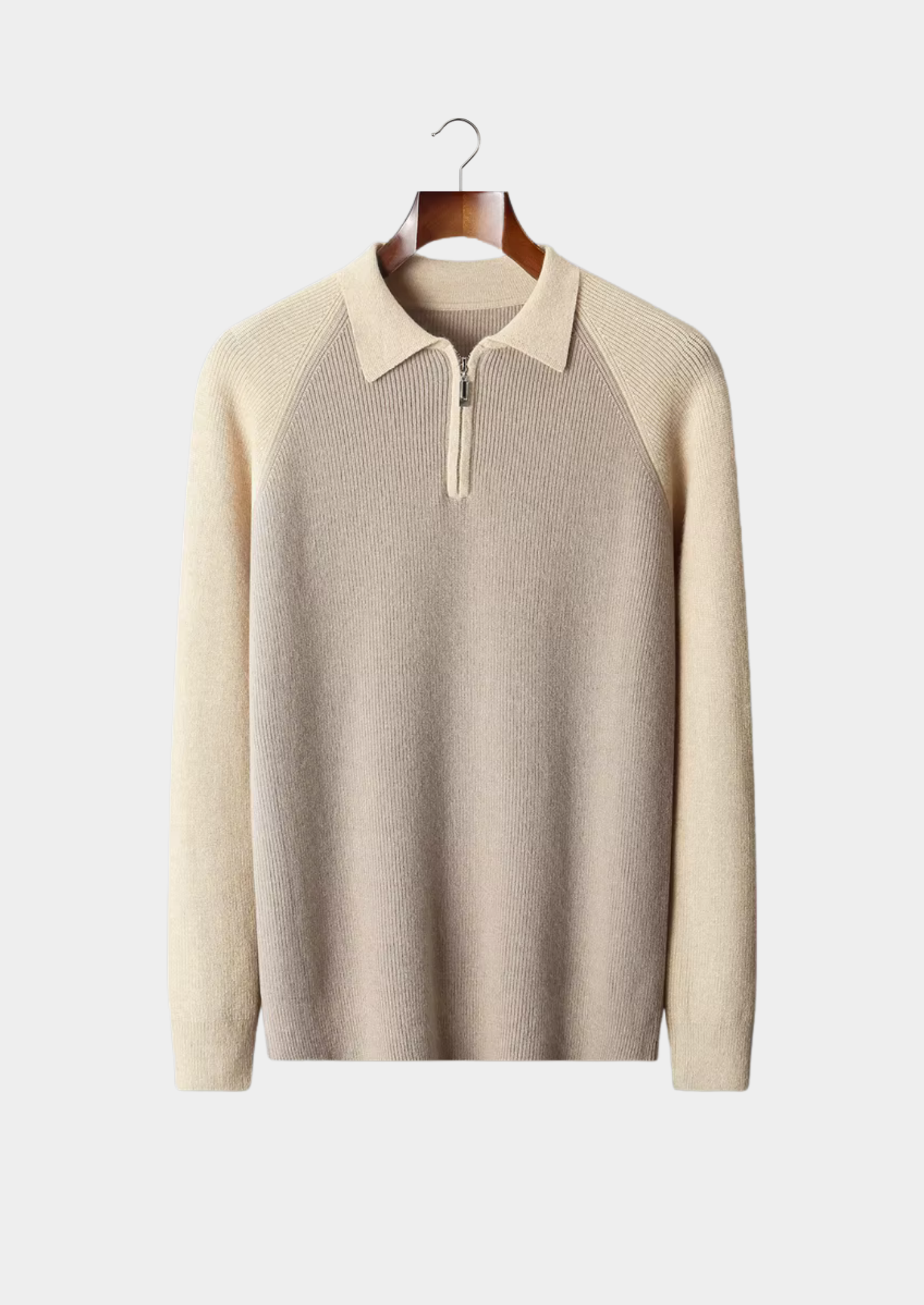 Pure Merino Wool Two Tone Zipper Sweater Polo