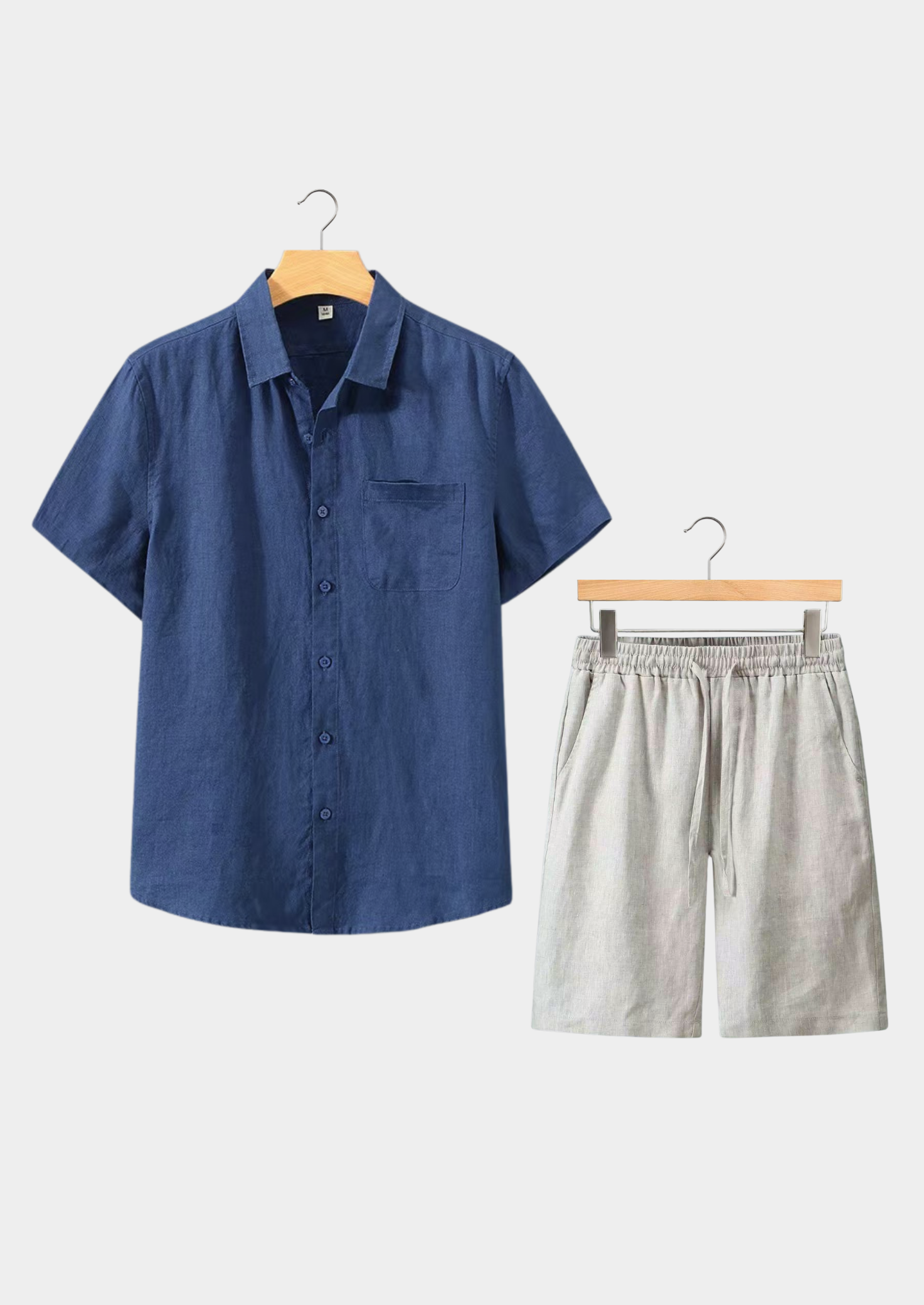 Linen Shortsleeve Summer Set - Navy/Beige