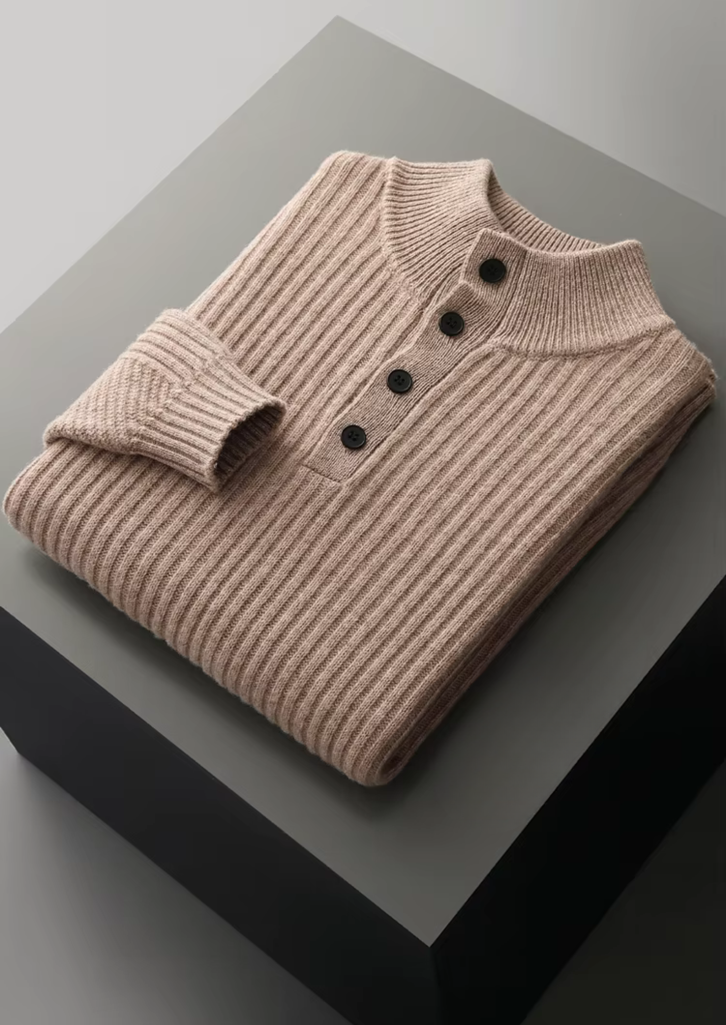 Pure Merino Wool Ribbed Henley Sweater