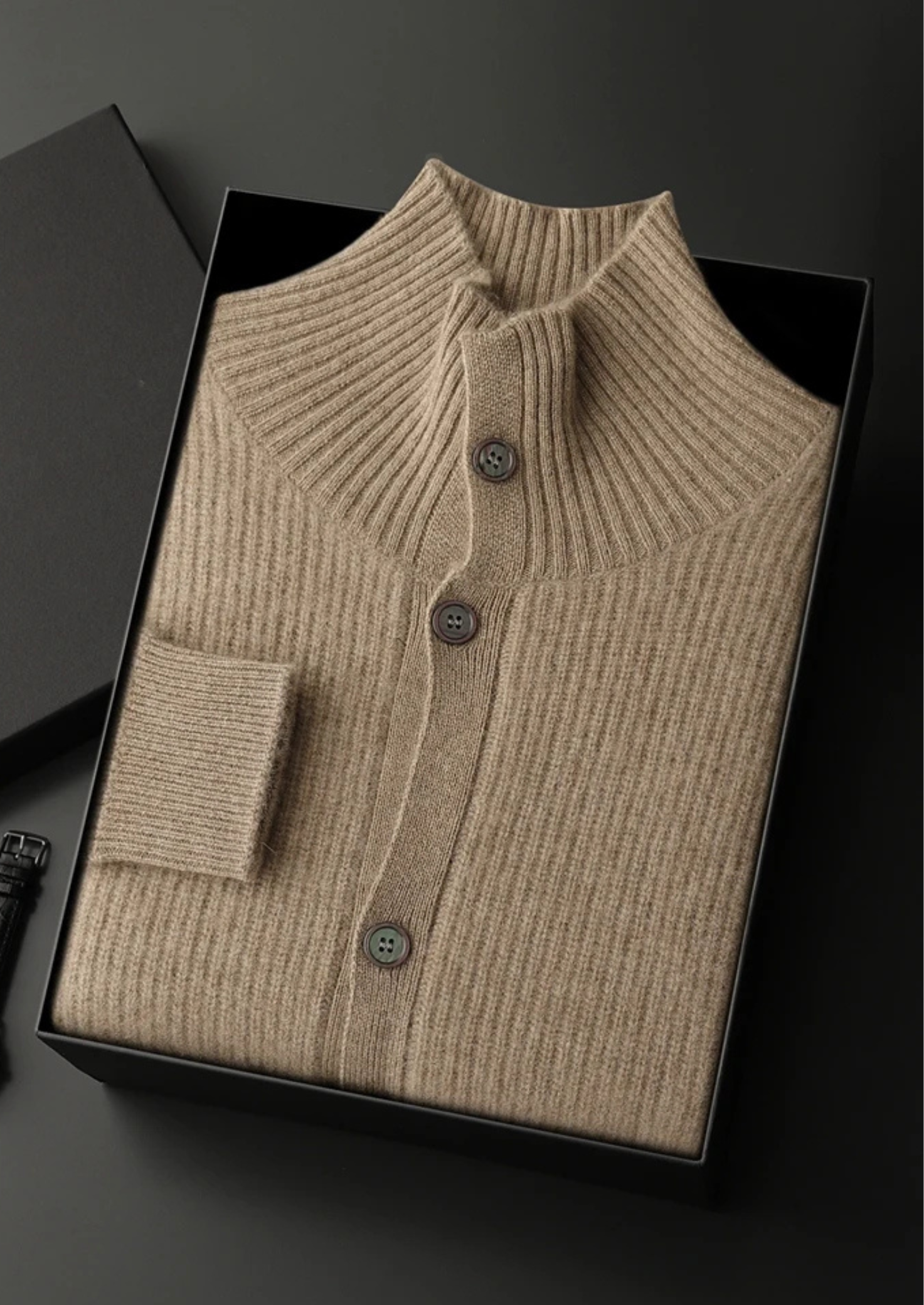Cashmere Ribbed High Collar Cardigan