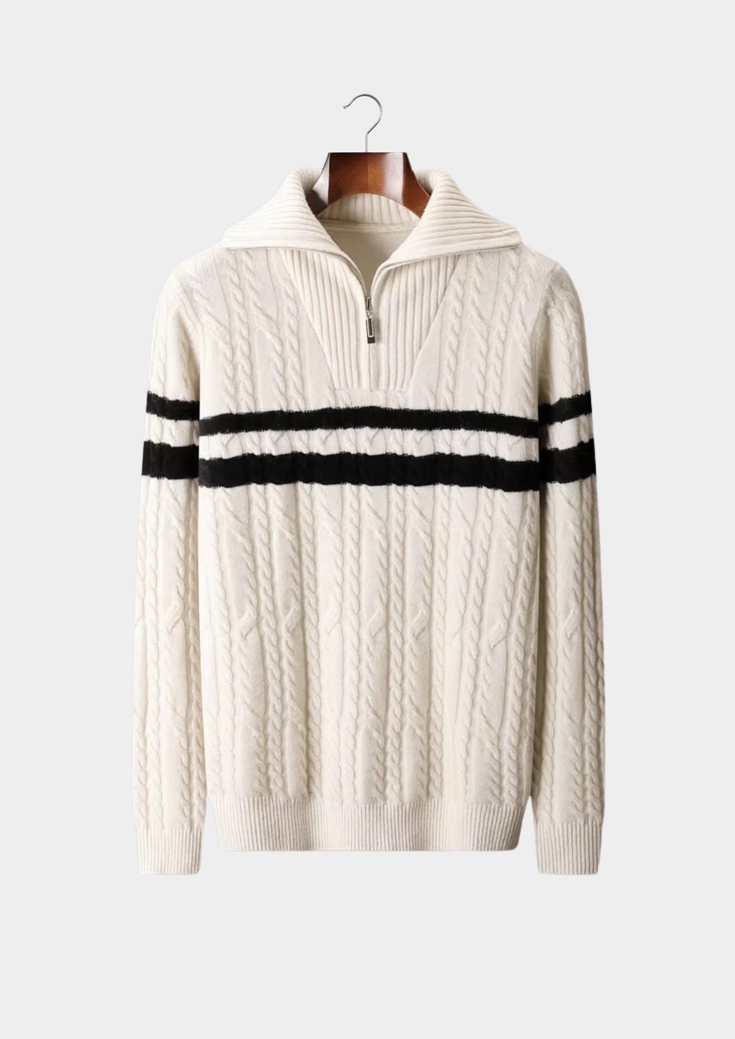 Pure Merino Wool Striped Half-Zip Sweater