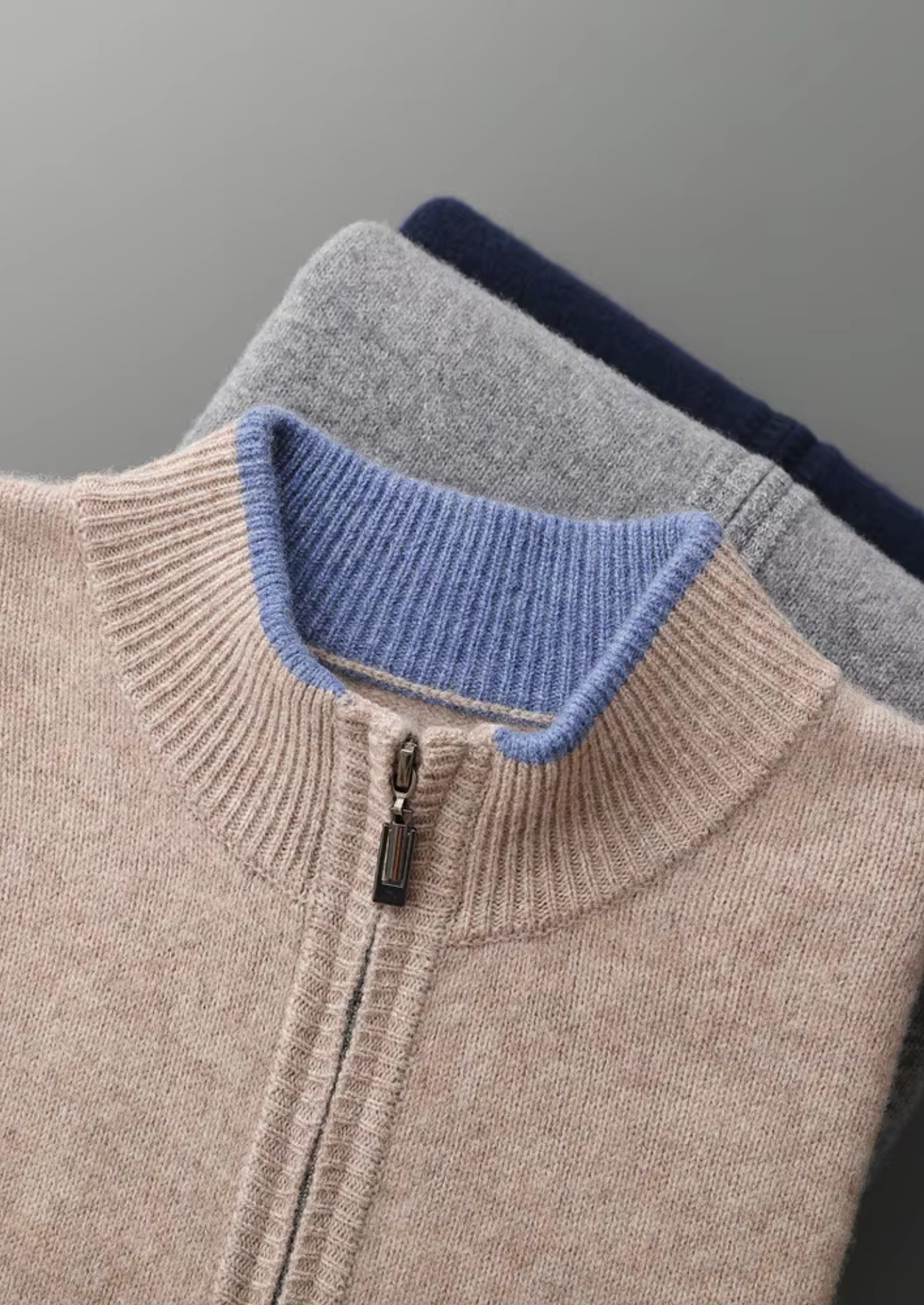 Pure Merino Wool Two-Tone Zip Cardigan
