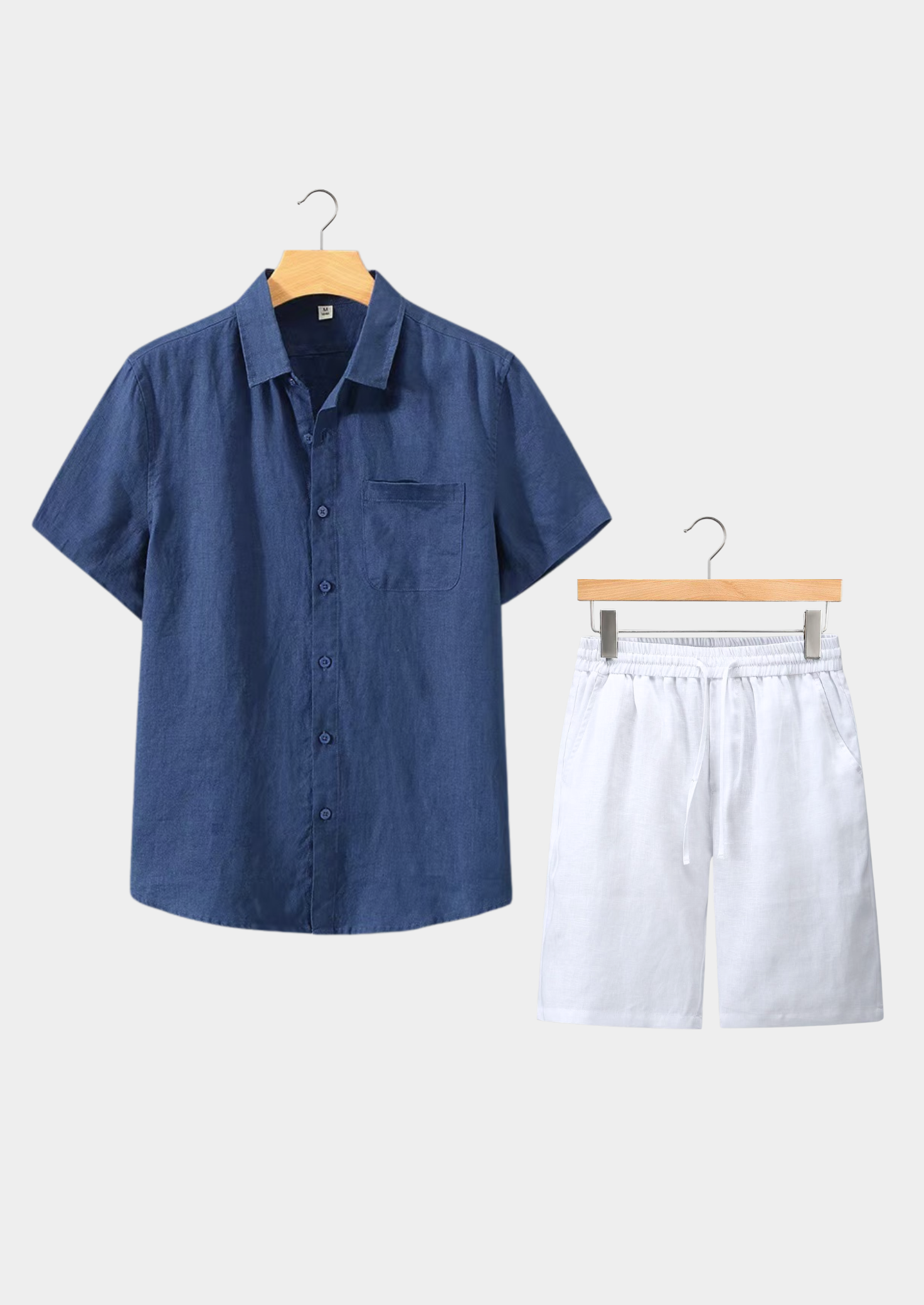 Linen Shortsleeve Summer Set - Navy/White