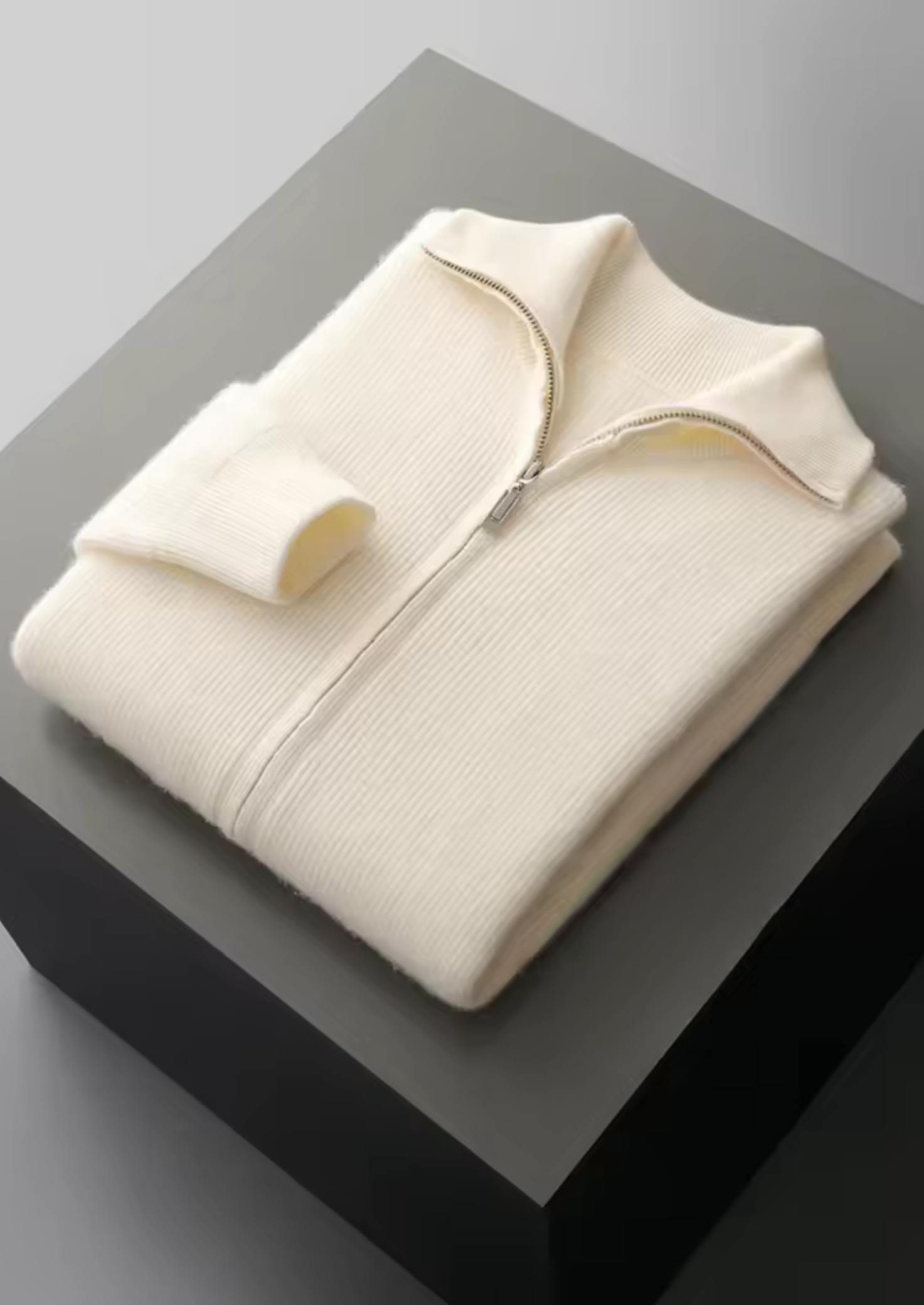 Pure Merino Wool Ribbed Zipper Cardigan