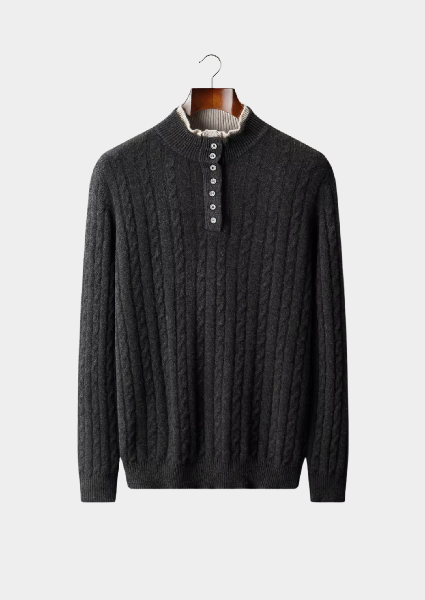 Pure Merino Wool Cable Knit Henley Sweater