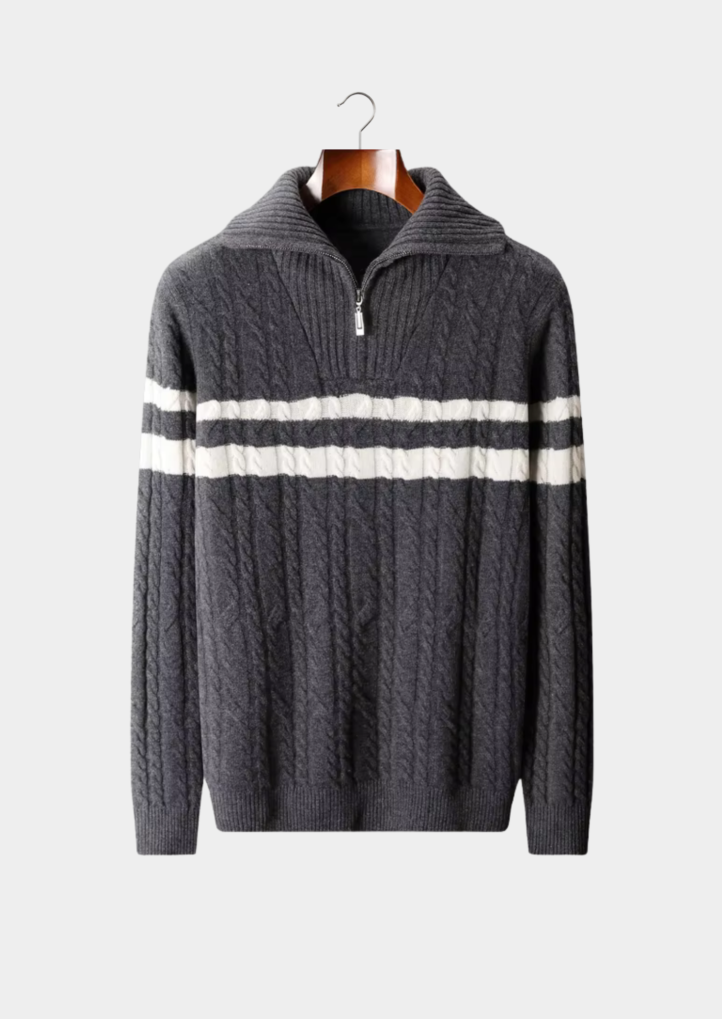 Pure Merino Wool Striped Half-Zip Sweater