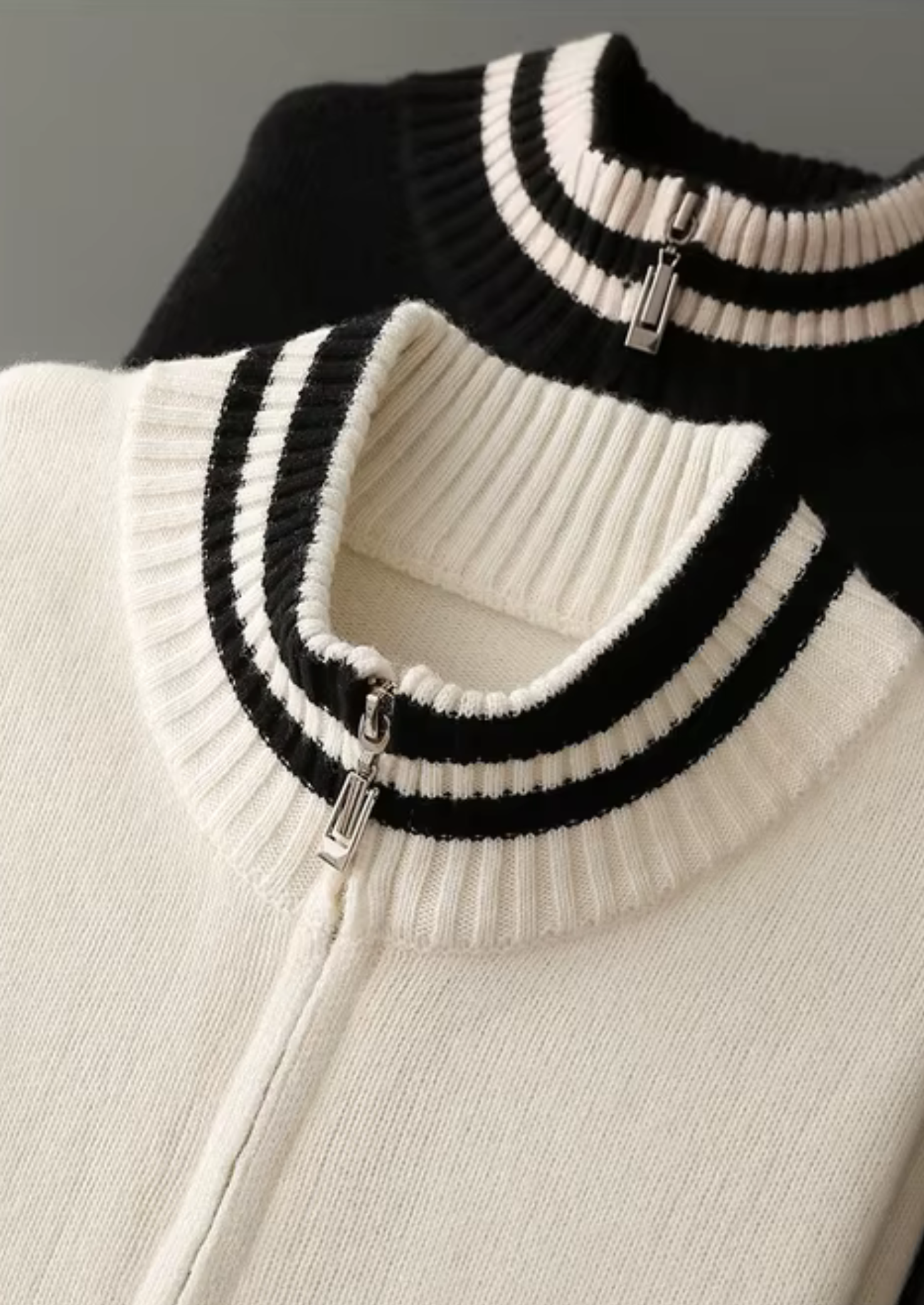 Pure Merino Wool Two Tone Zip Cardigan