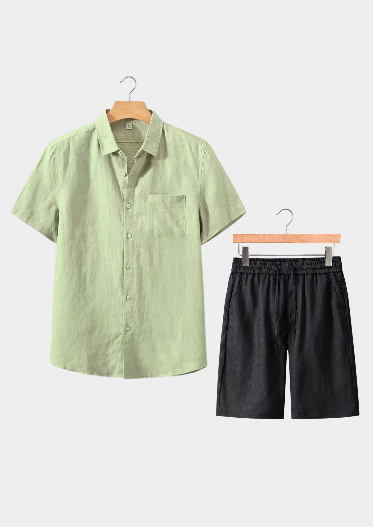 Linen Shortsleeve Summer Set - Mint Green/Black