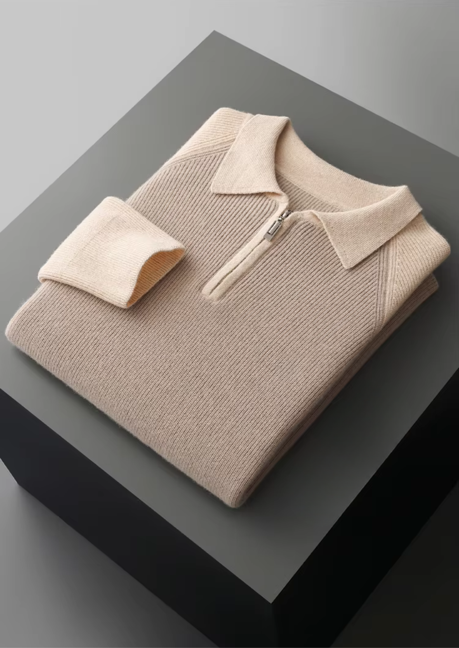 Pure Merino Wool Two Tone Zipper Sweater Polo