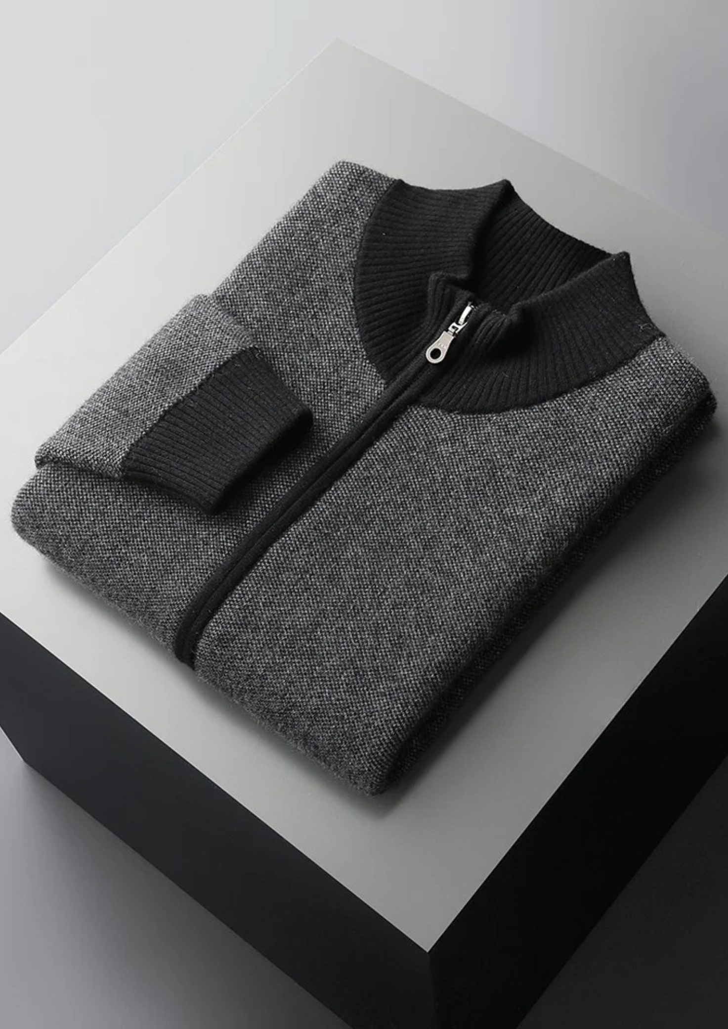 Cashmere Jacquard Zip Cardigan