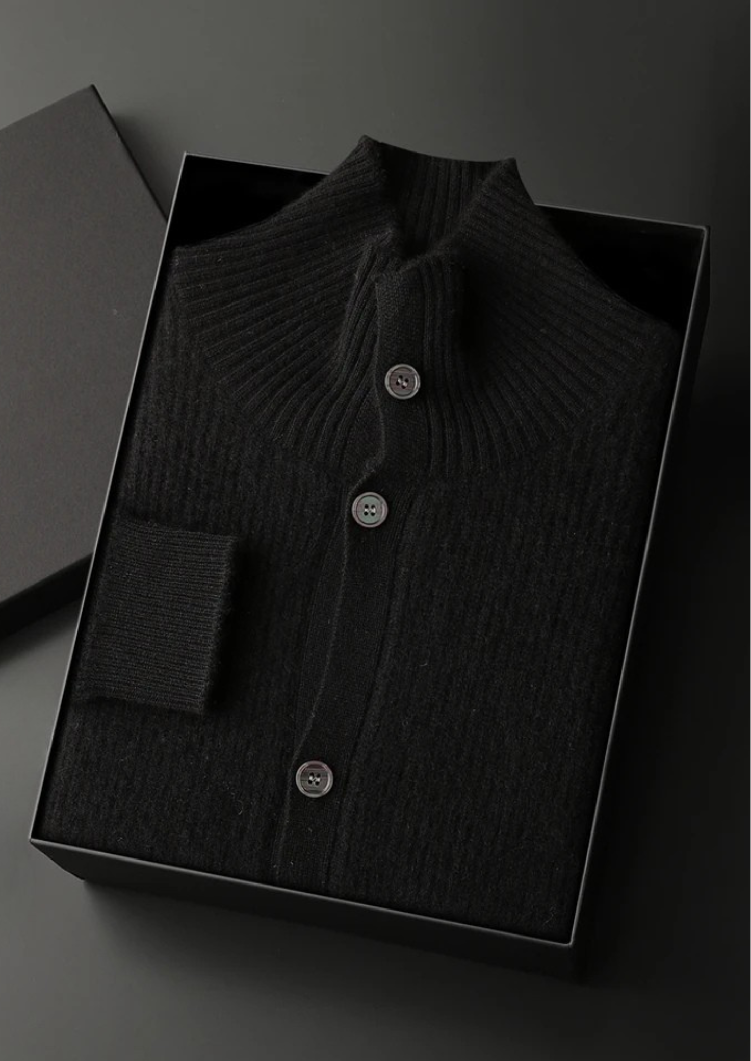 Cashmere Ribbed High Collar Cardigan