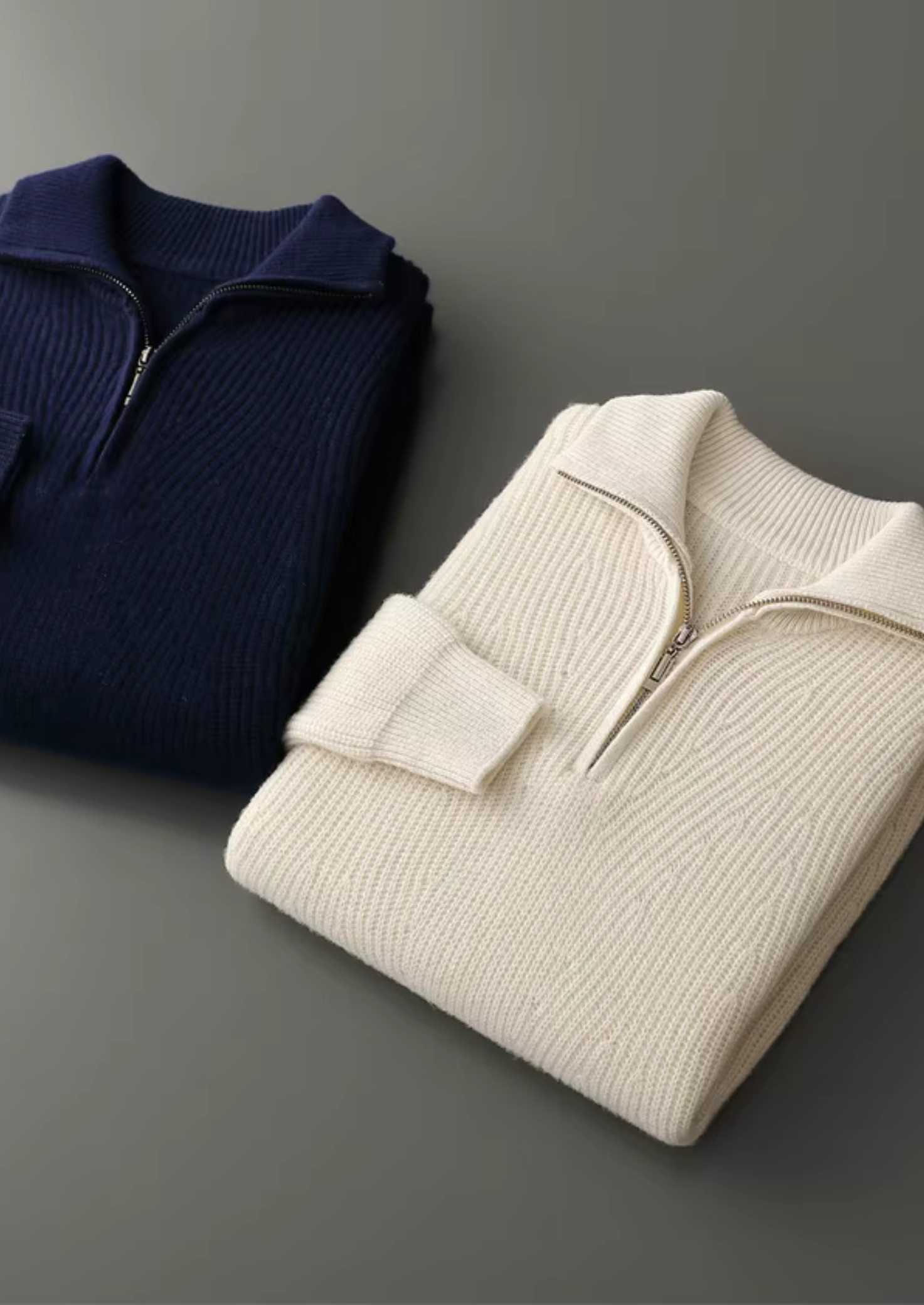 Pure Merino Wool Ribbed Half-Zip