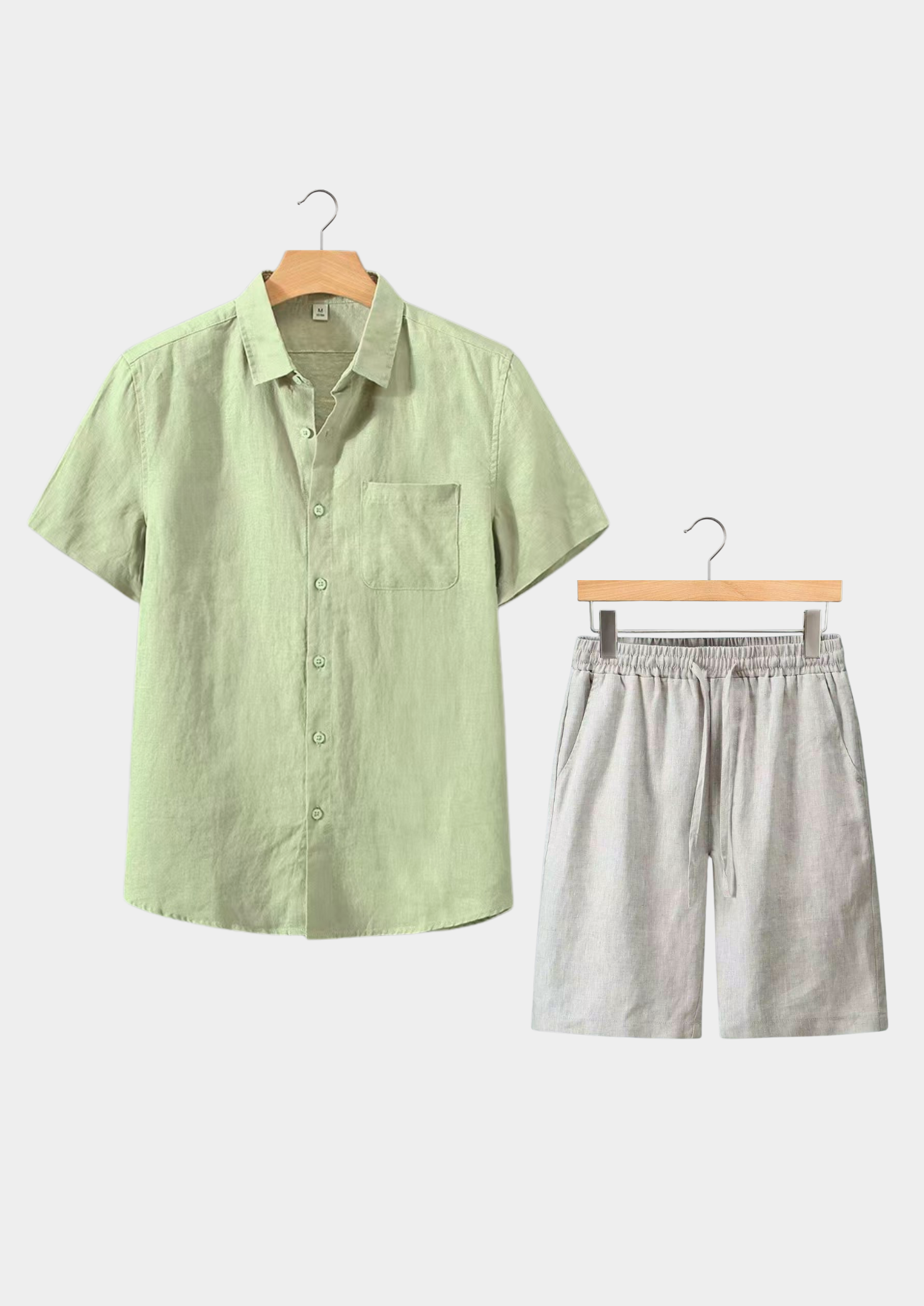 Linen Shortsleeve Summer Set - Mint Green/Beige