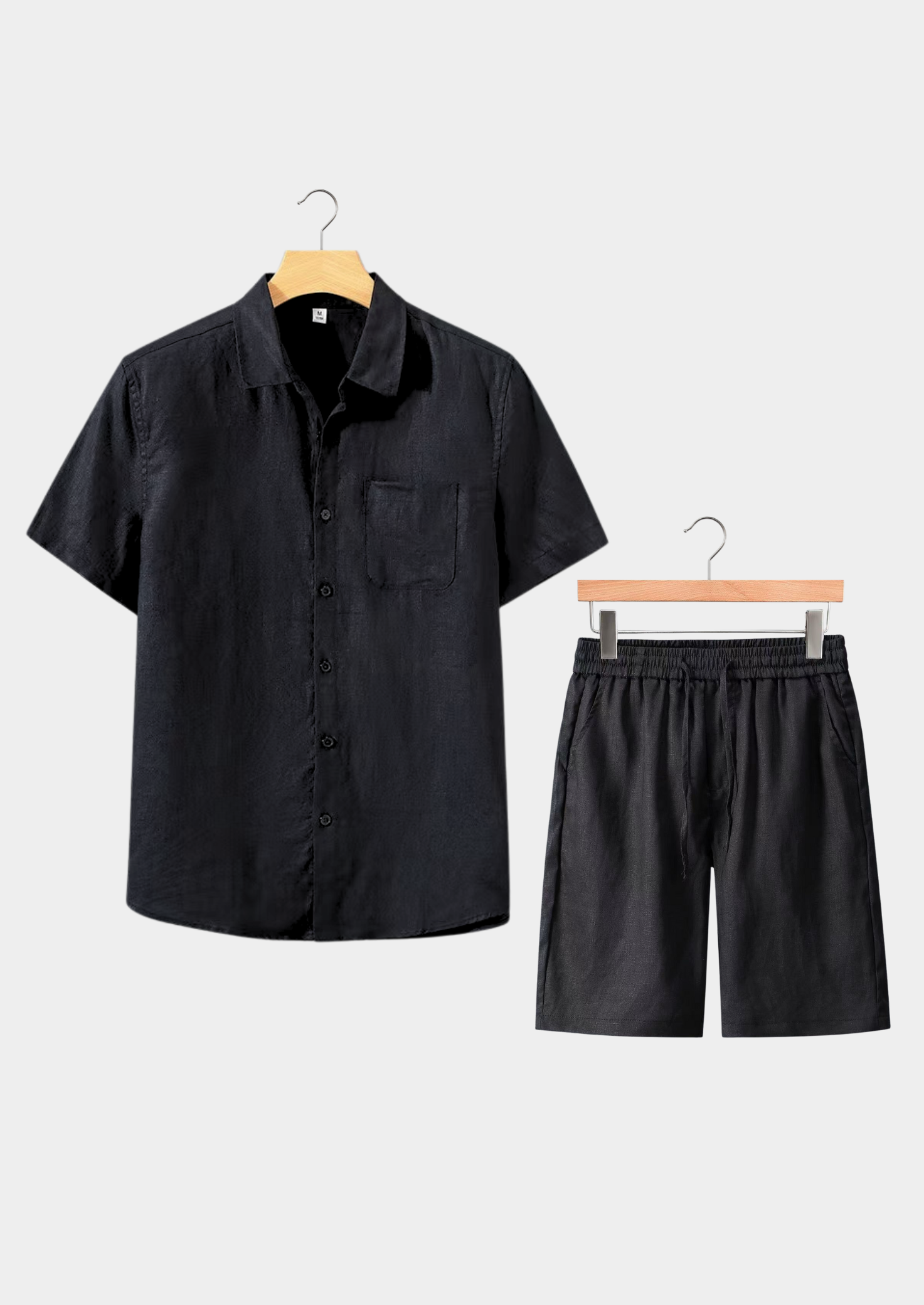 Linen Shortsleeve Summer Set - Black