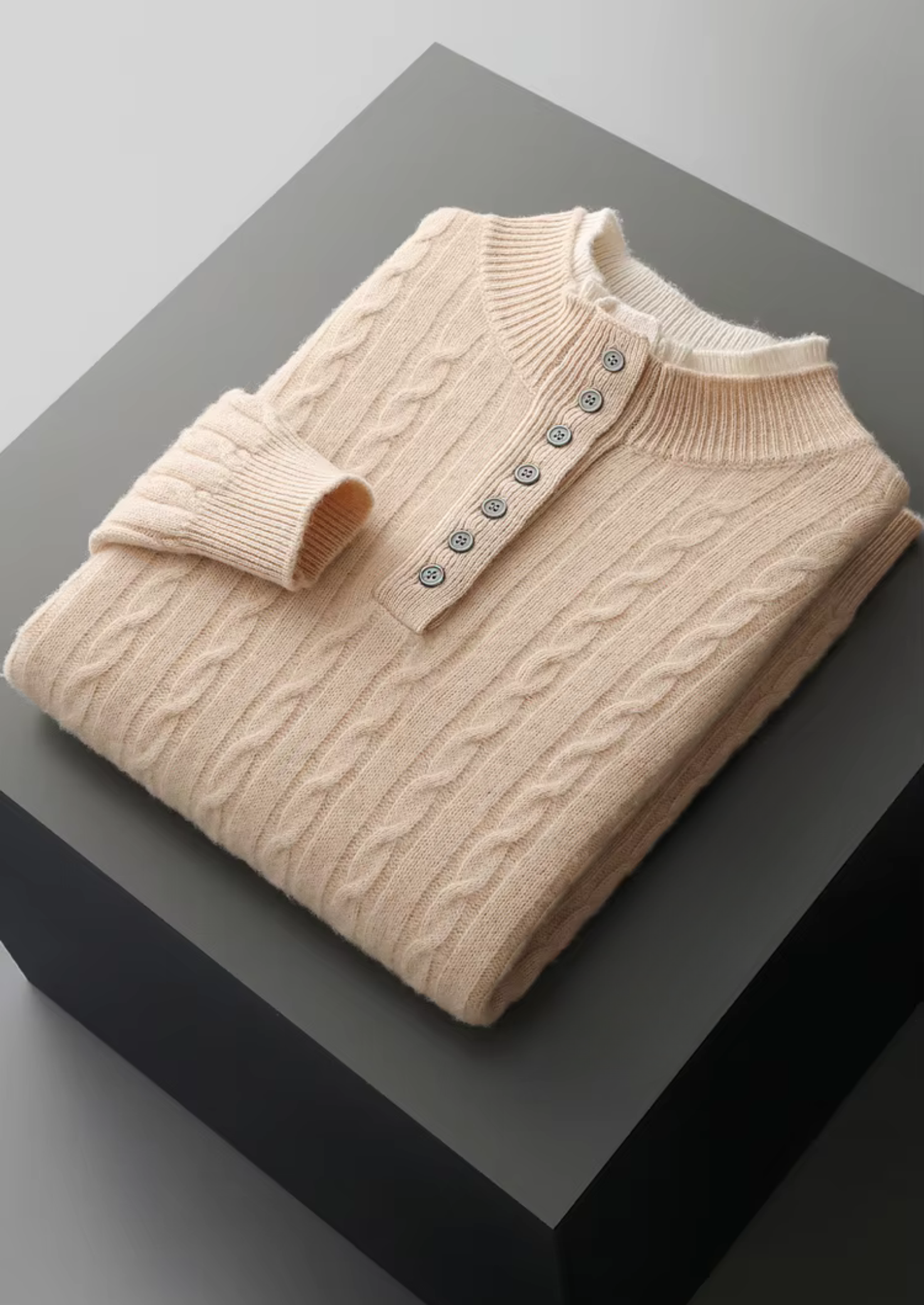 Pure Merino Wool Cable Knit Henley Sweater