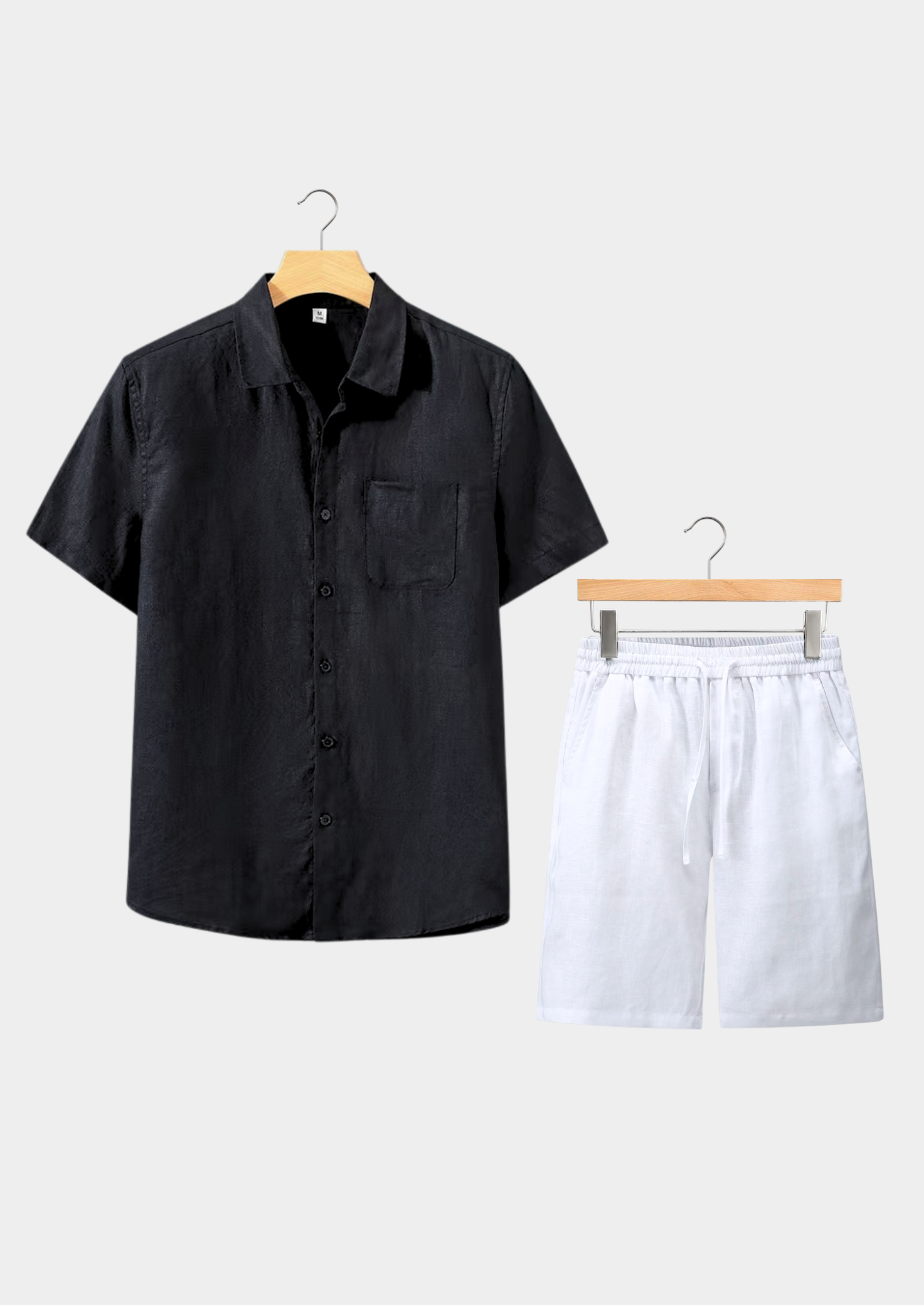 Linen Shortsleeve Summer Set - Black/White