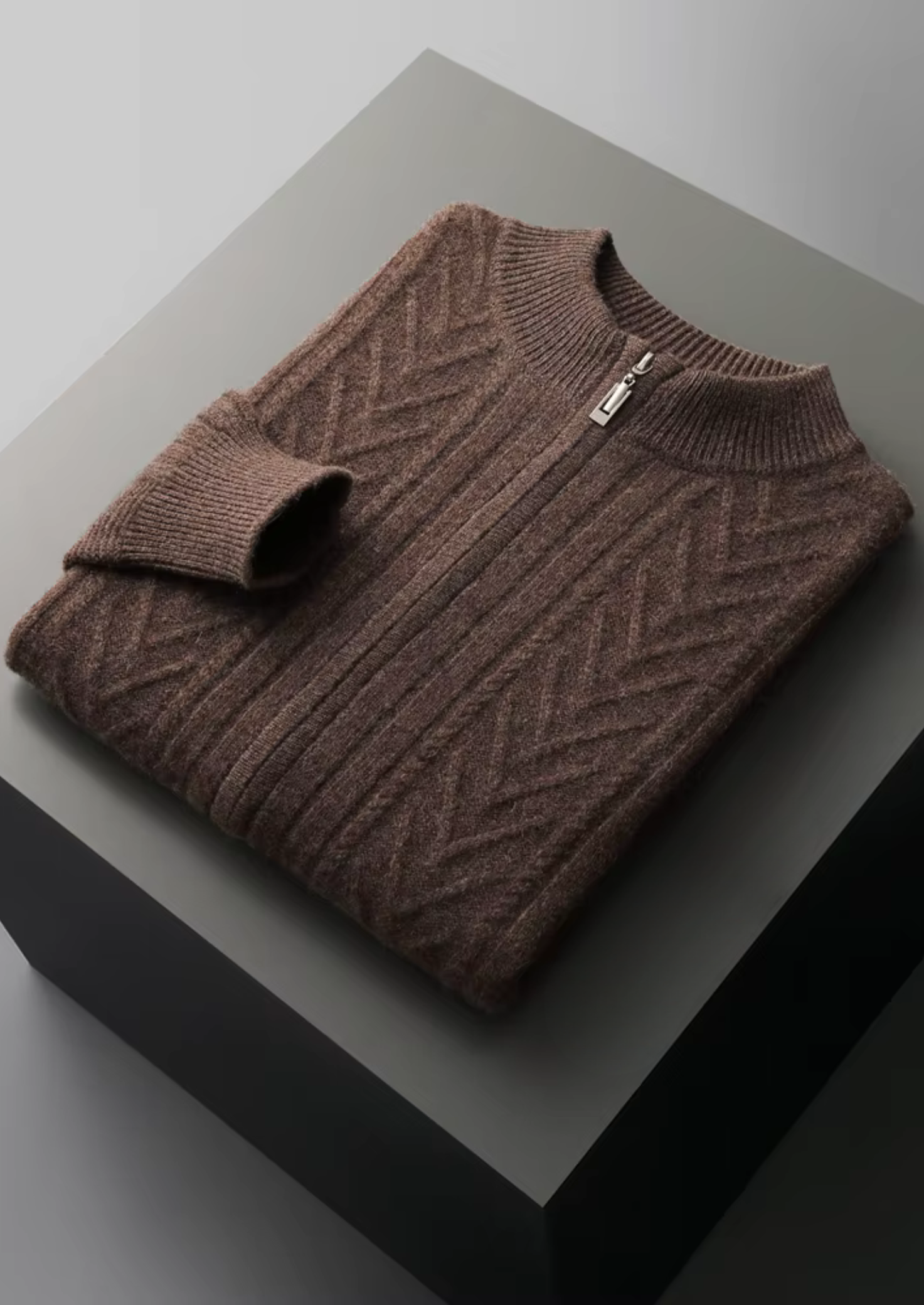 Pure Merino Wool Patterned Zip Cardigan