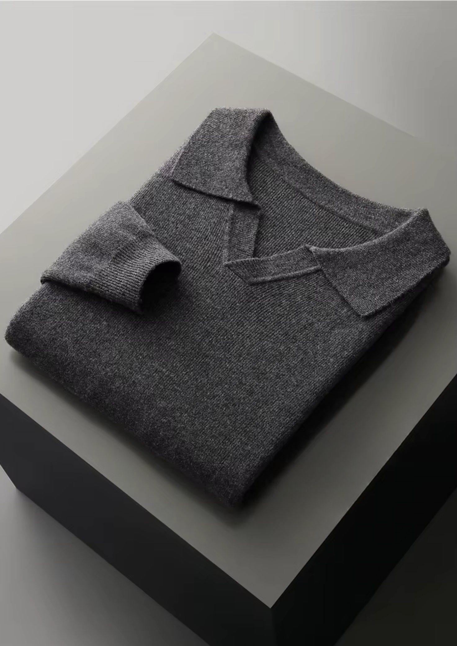 Pure Merino Wool Ribbed Buttonless Polo