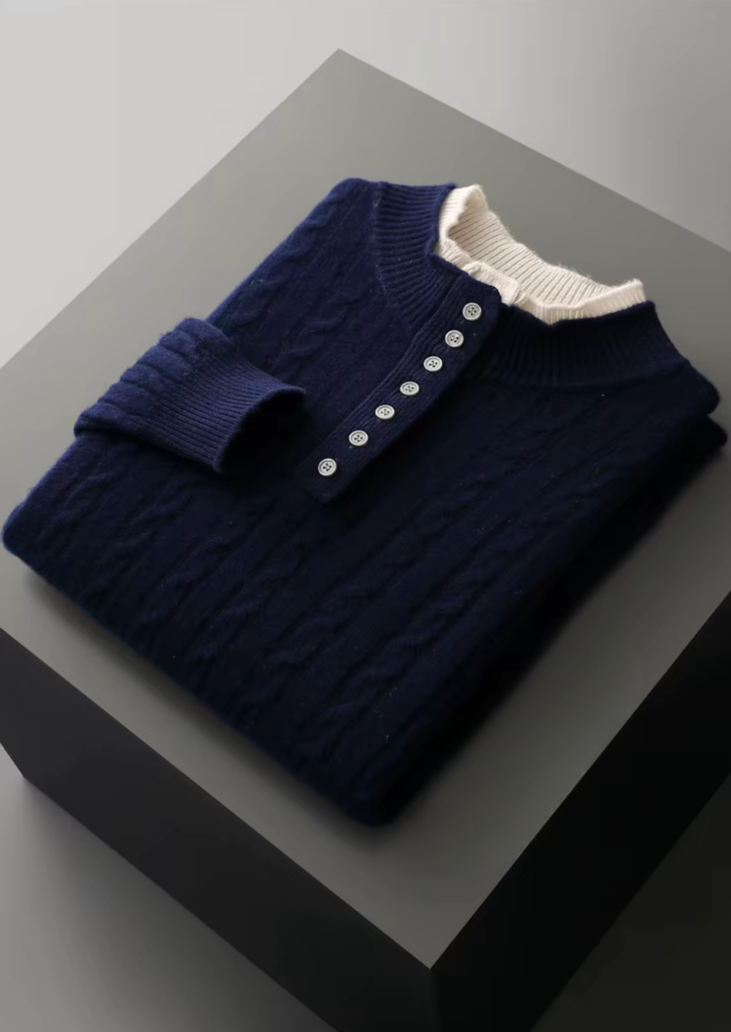 Pure Merino Wool Cable Knit Henley Sweater
