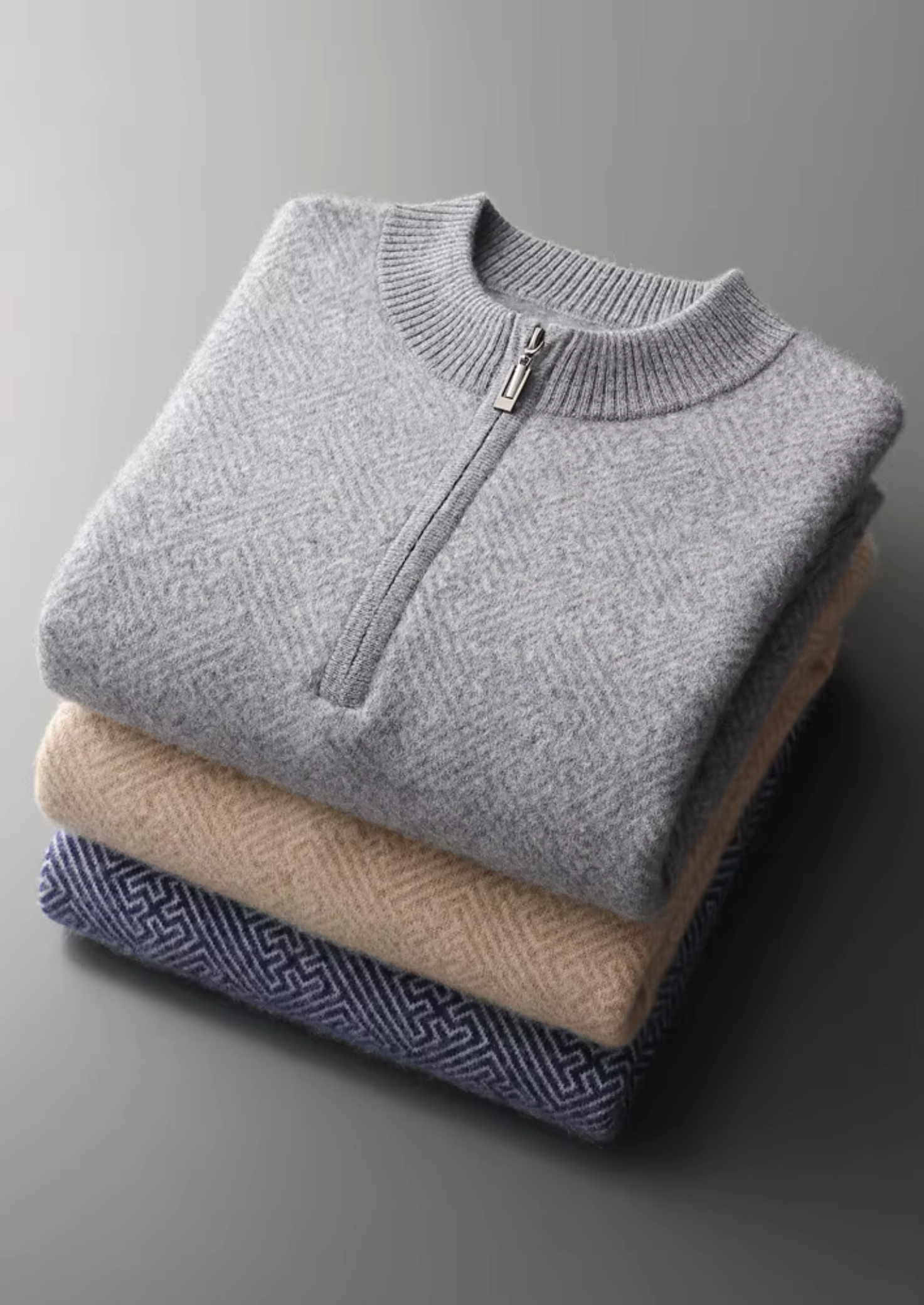 Cashmere Patterned Half-Zip Sweater