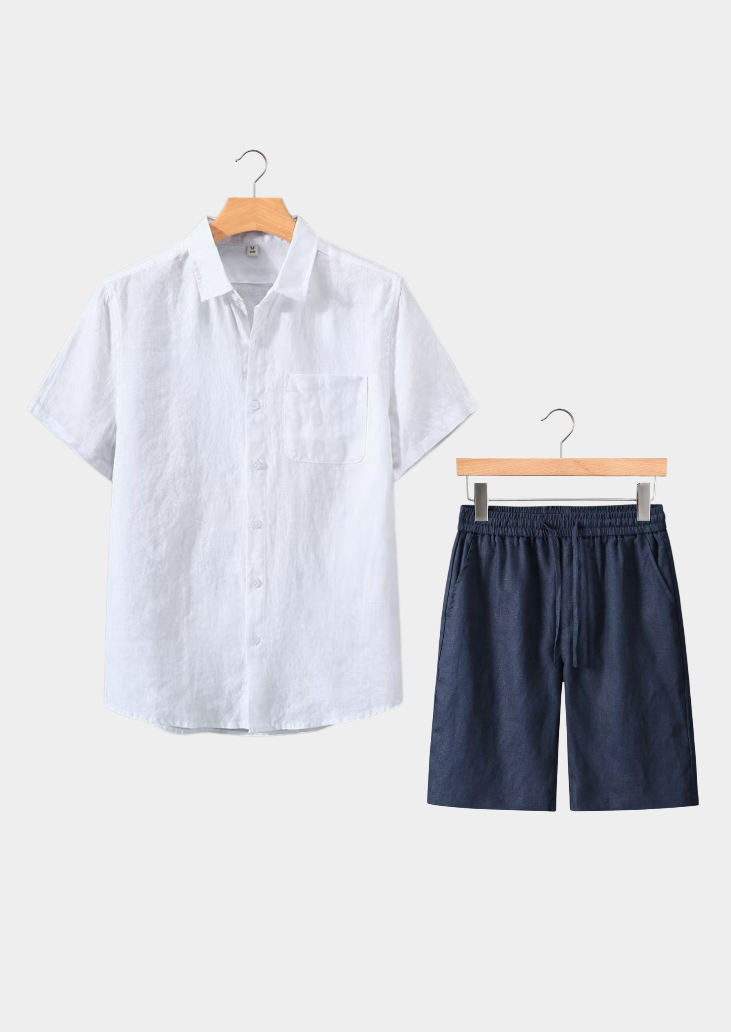 Linen Shortsleeve Summer Set - White/Navy