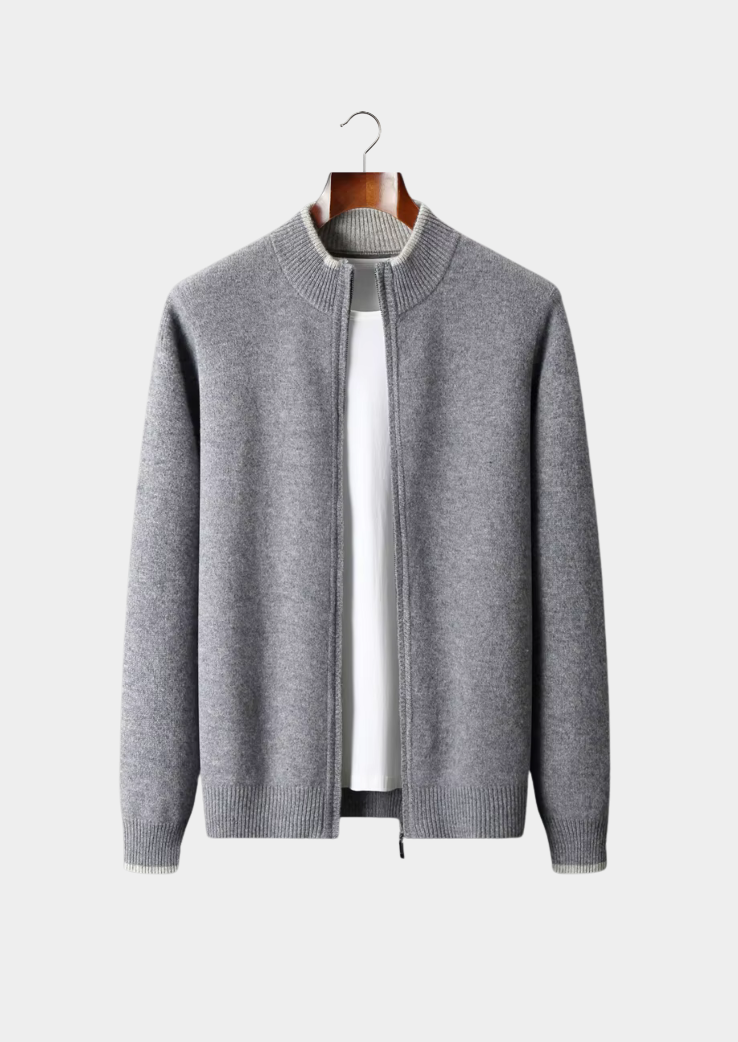 Pure Merino Wool Two-Tone Zip Cardigan