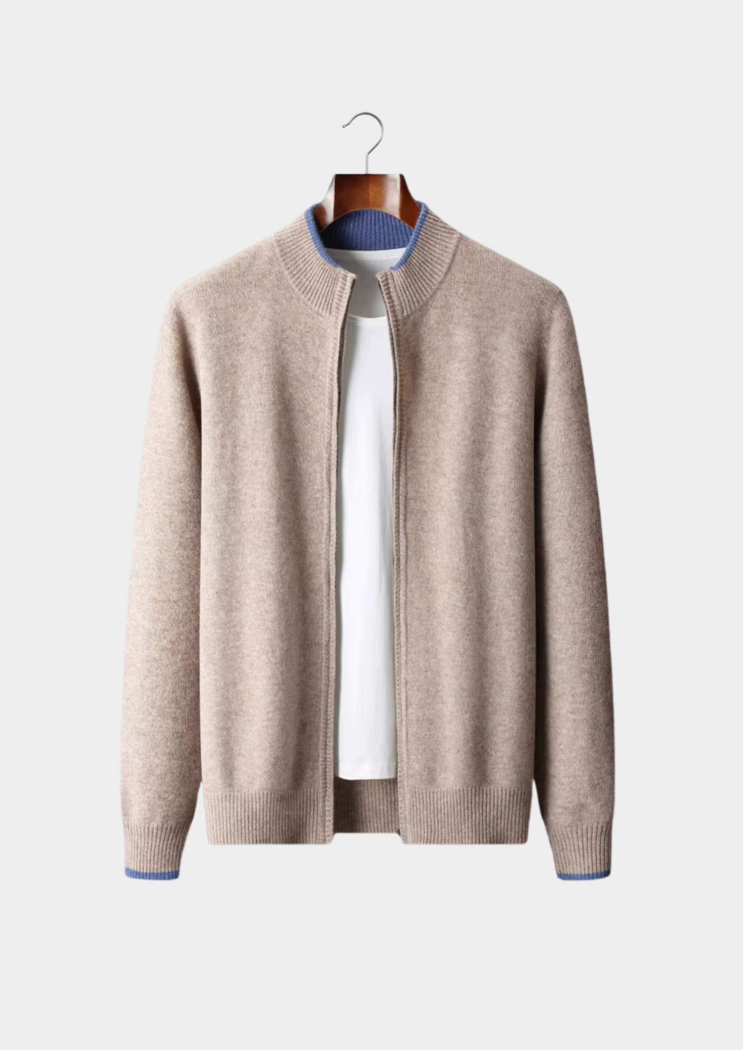 Pure Merino Wool Two-Tone Zip Cardigan