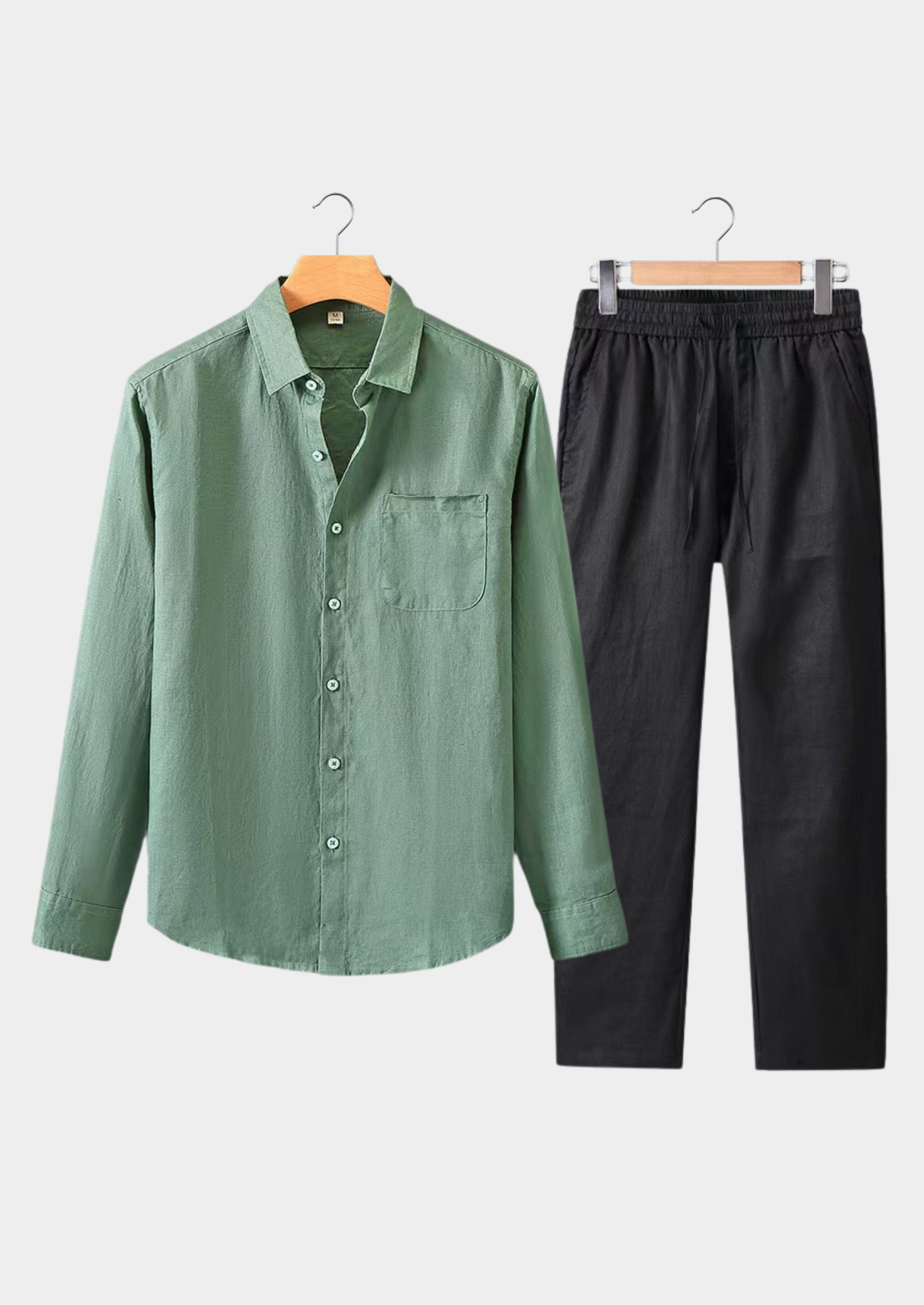 Linen Longsleeve Summer Set - Green/Black