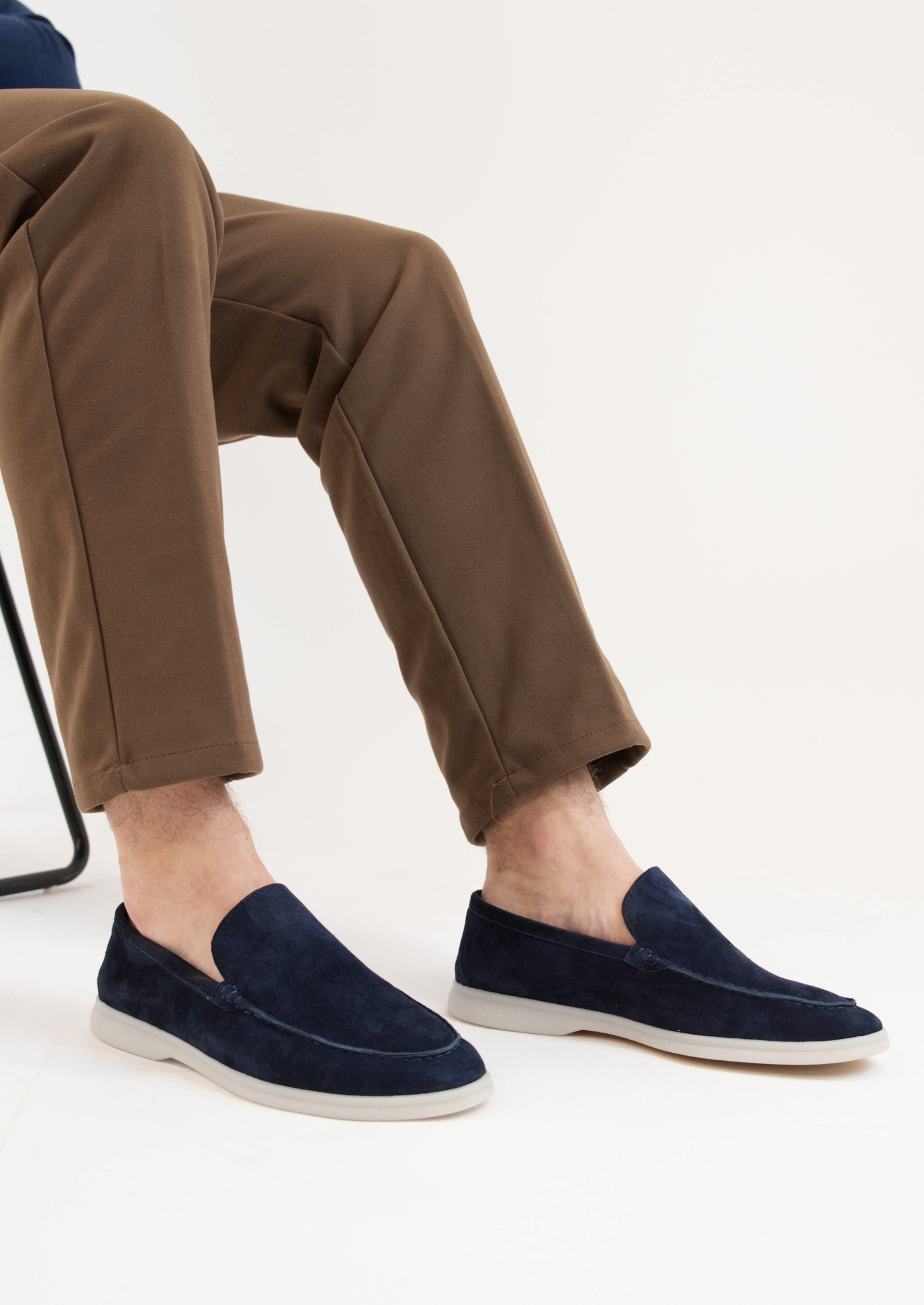 Navy Blue Classic Suede Loafers