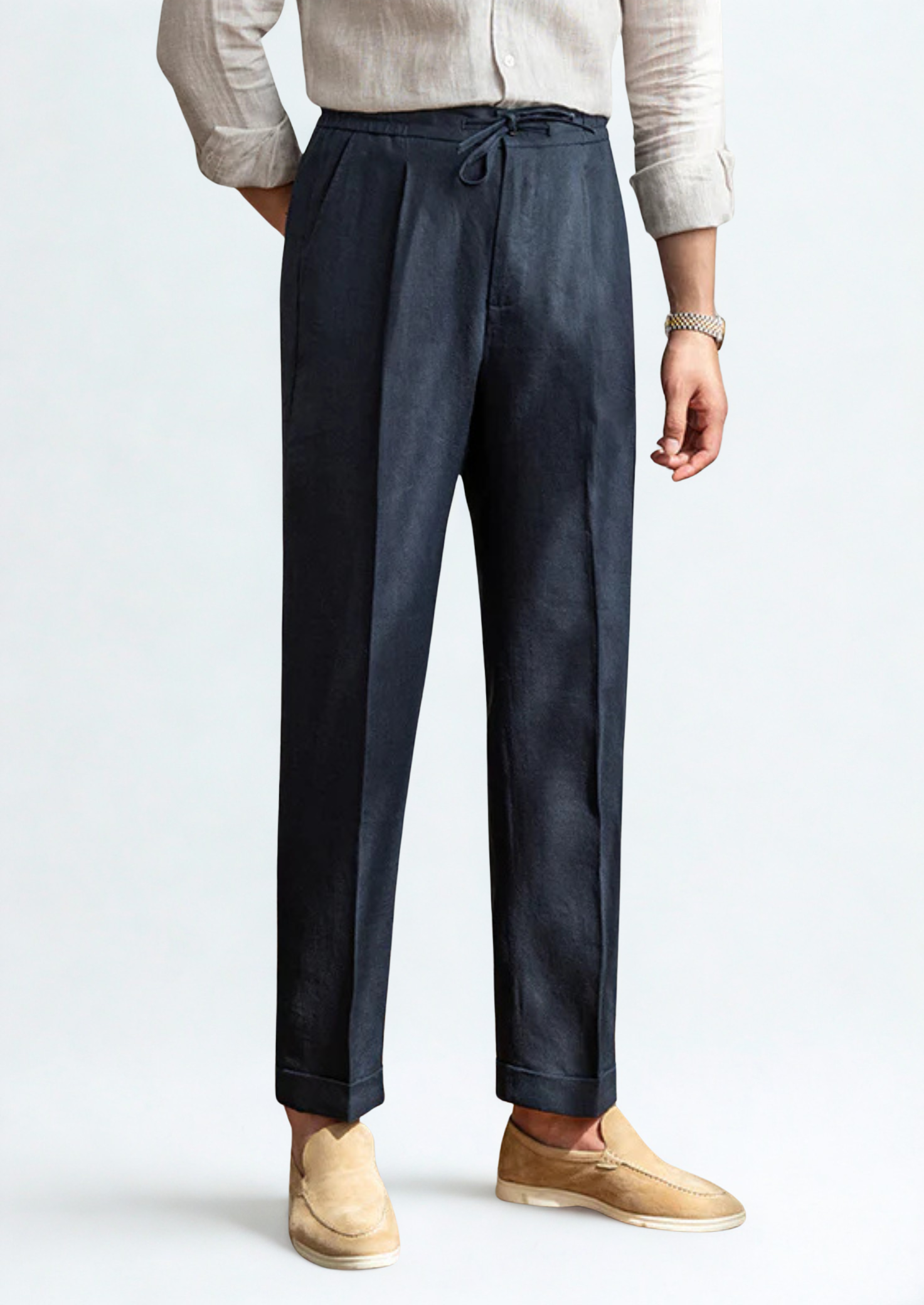 Drawstring Coastal Trousers - Navy Blue