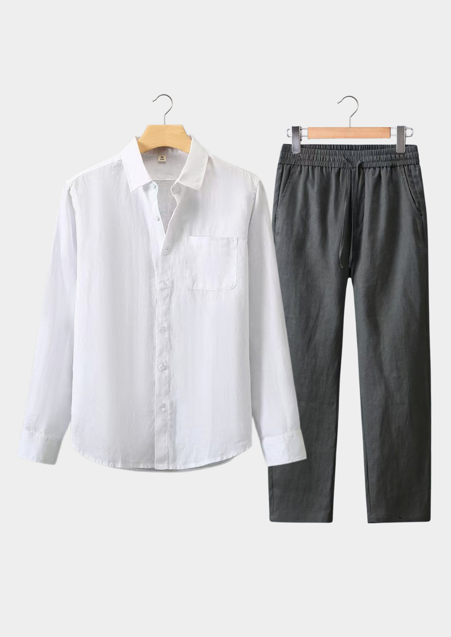 Linen Longsleeve Summer Set - White/Gray